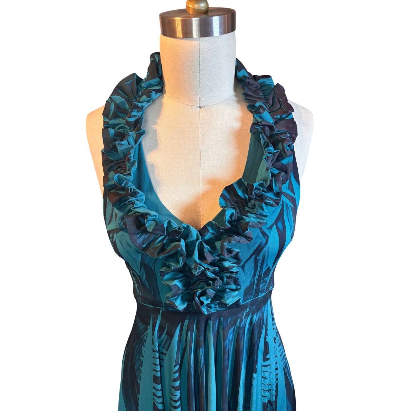 Y2K Ruffle GUESS by Marciano Halter Dress Handkerchief Hem Small Teal Vintage