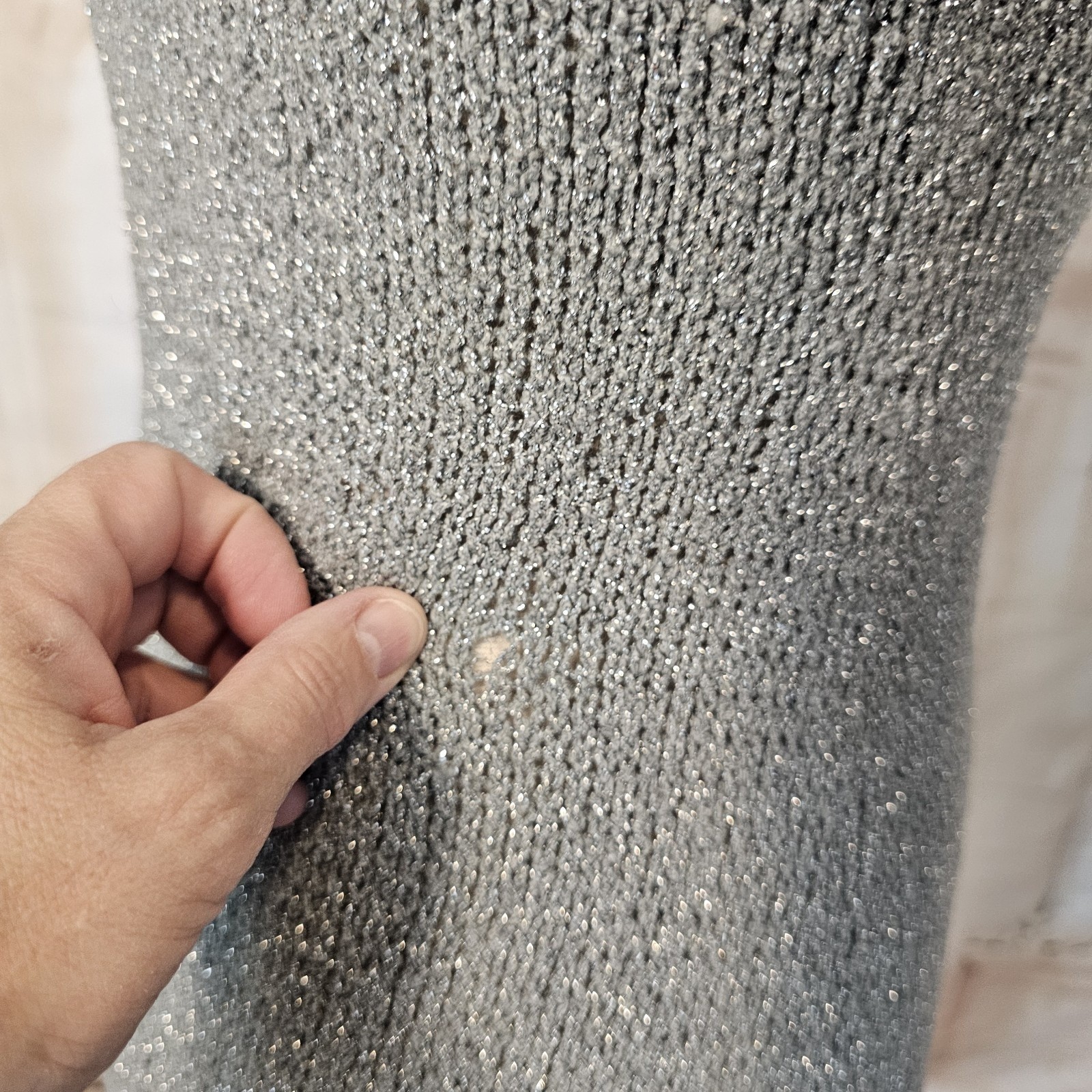 Vintage 1960’s Dress Minidress Silver Gray Metallic Knit Sleeveless Retro Disco