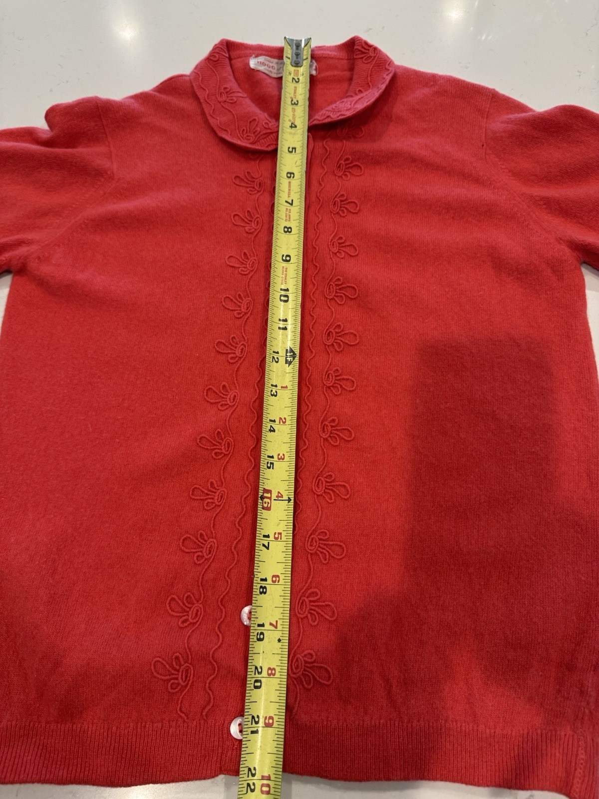 Vintage Hogg of Hawick Scottish Cashmere Cardigan/Scarlet Red/Embroidered/Small