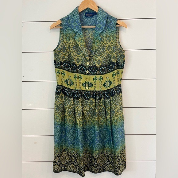 Pendleton 100% silk Sleeveless V-Neck Midi Dress /Boho Western Vibe size 10