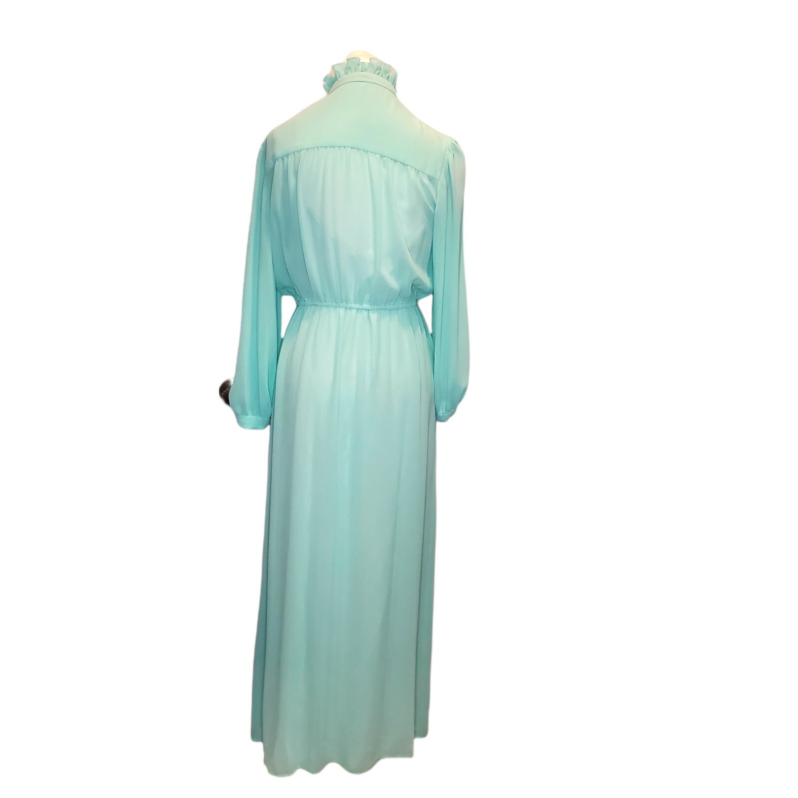 Medium 8 10 Mint Green Sheer Maxi Hostess Dress Longsleeve W Slip VTG 70s