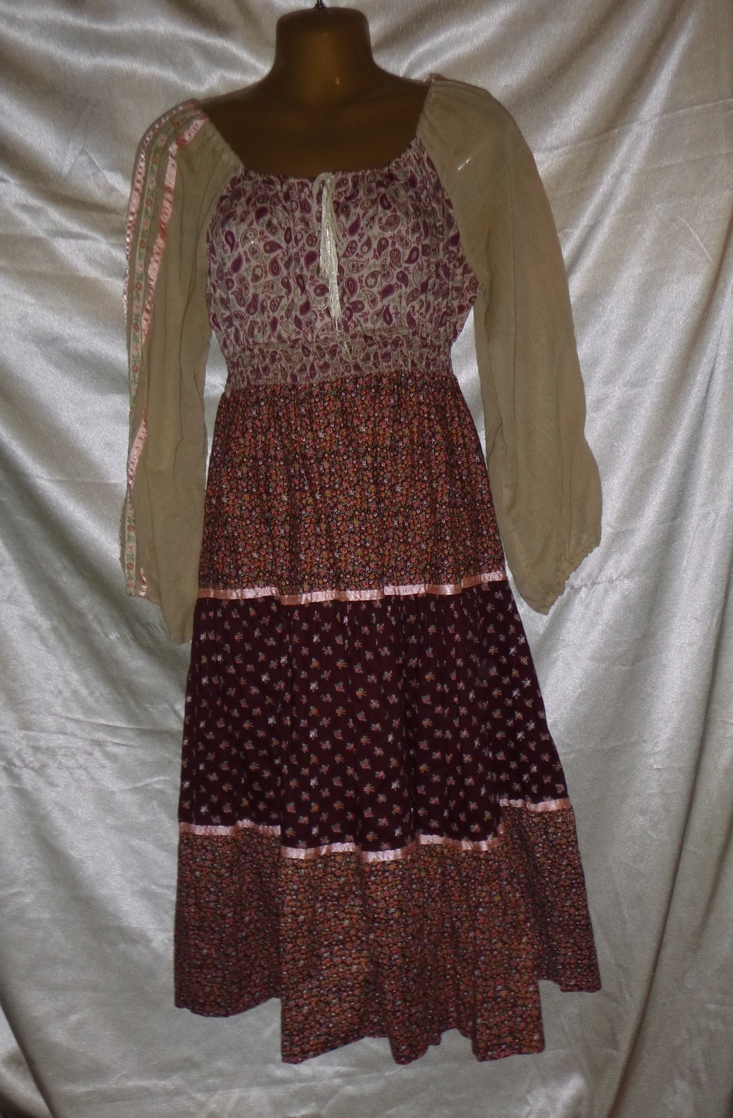Vintage Young Edwardian Dress ARPEJA Pink Brown Calico Prairie 70’s sz 5