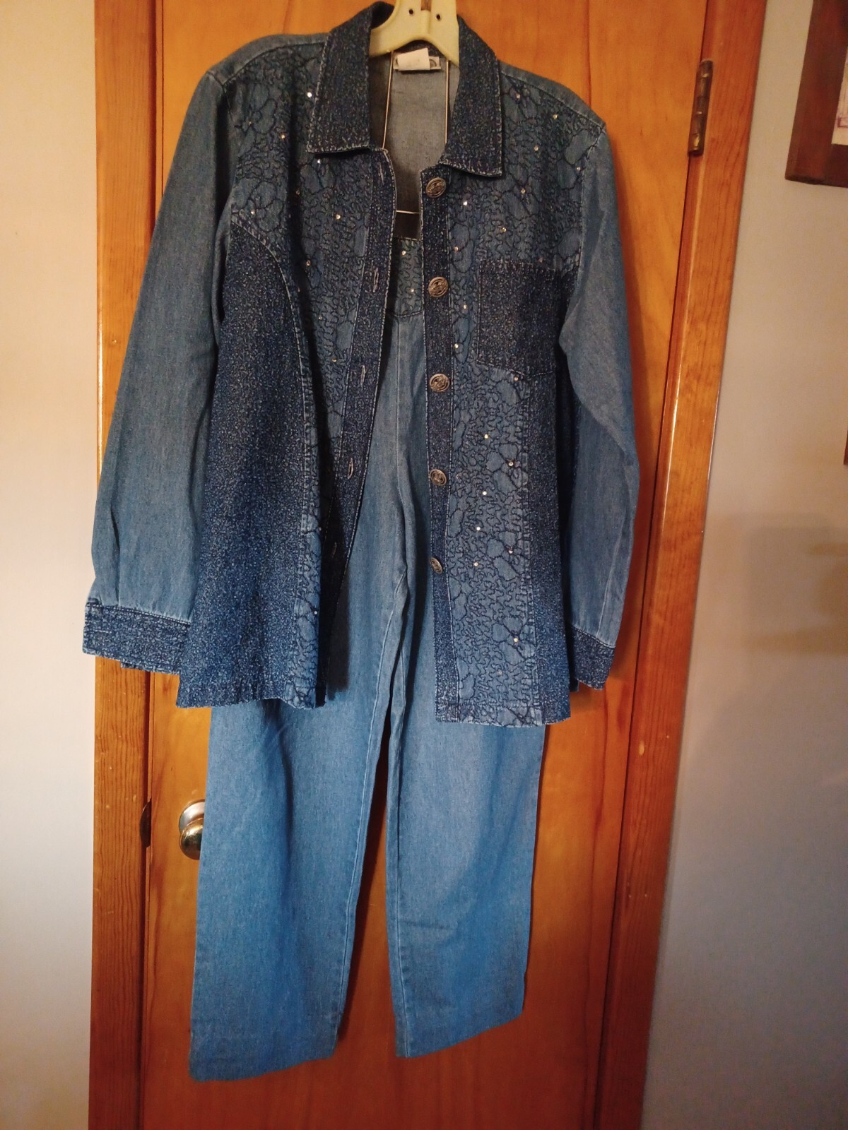 Vtg Saint Germain Paris Denim Rhinestones 2 Pc Jacket Medium/Pants Small