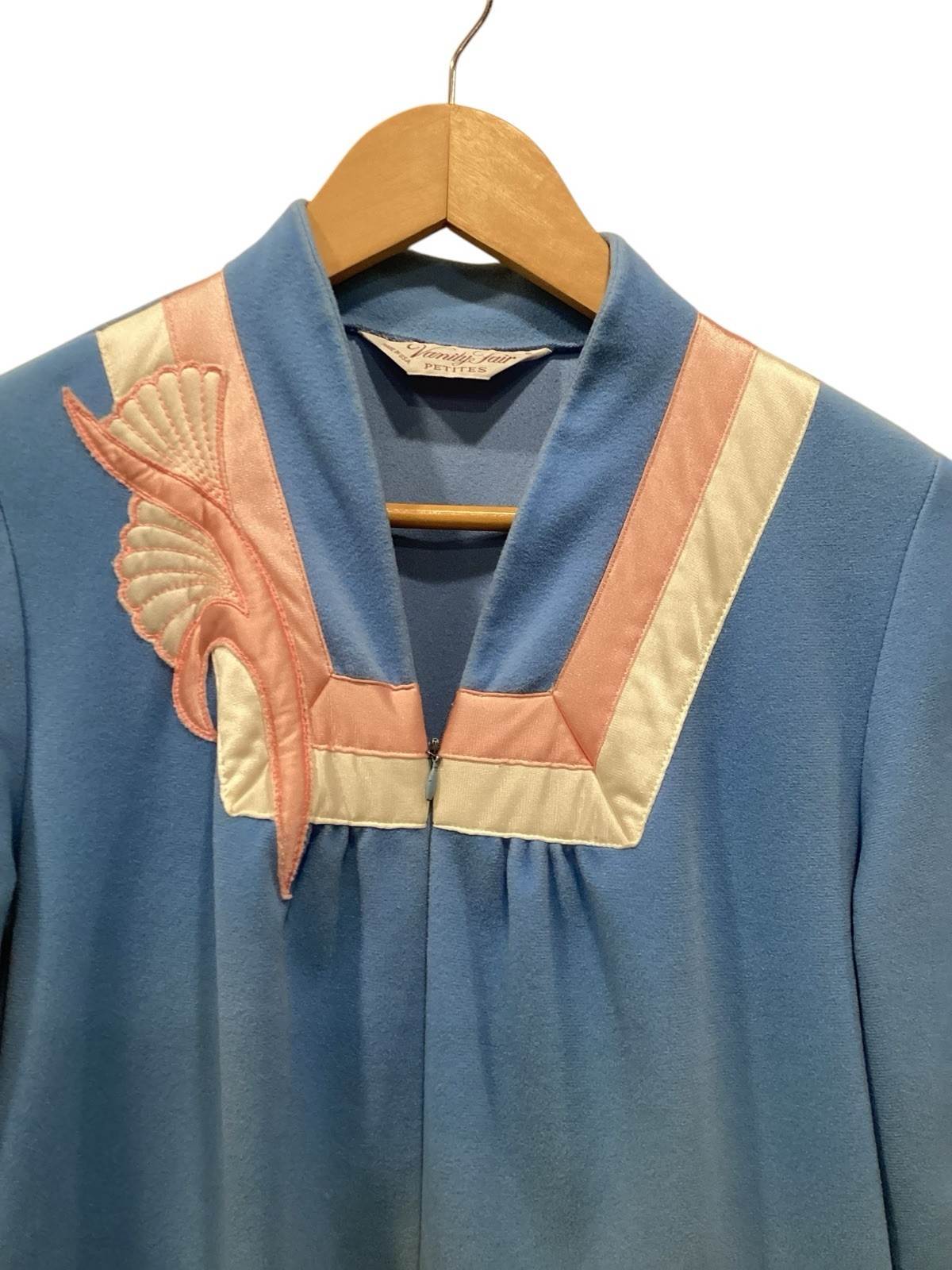 VTG Vanity Fair Robe S Petite Zip Front Step In Fleece Long Art Deco Satin Trim
