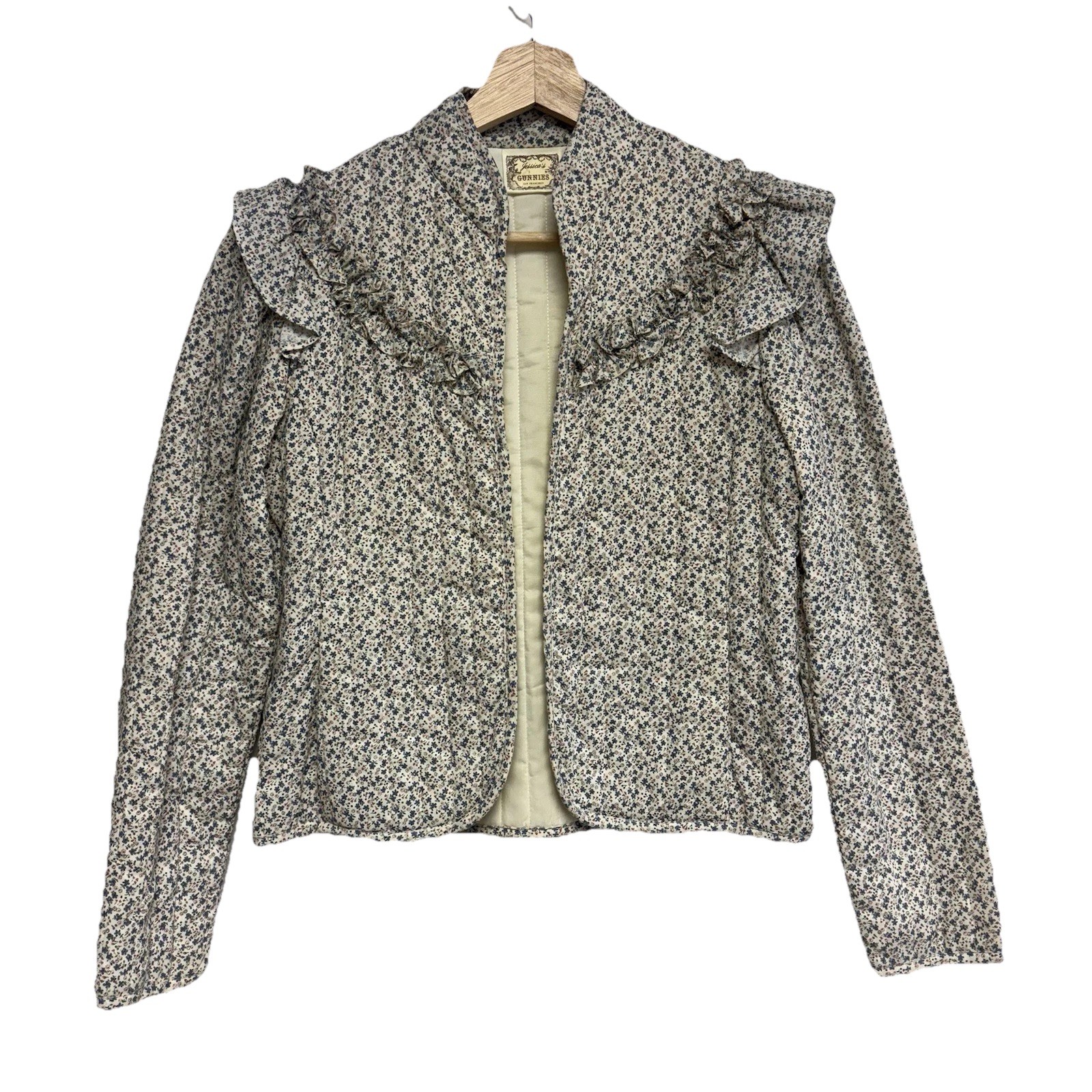 VTG 70s Jessica’s Gunnies Gunne Sax Ivory Floral Ruffle Quilted Jacket Top