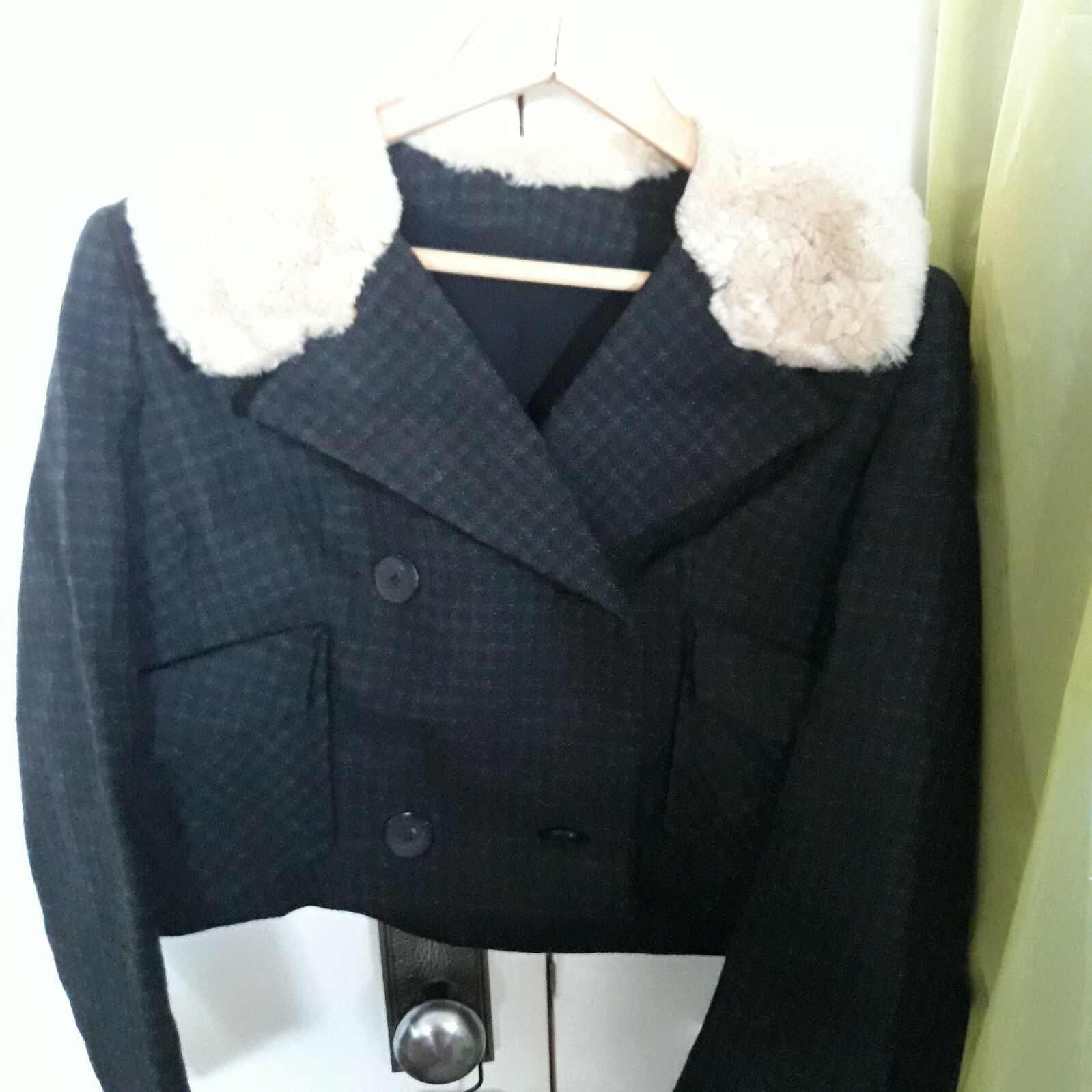 Vintage 1940s 100% Wool Black Br. Womans Beige Beaver Collar Jacket Skirt SUIT 4