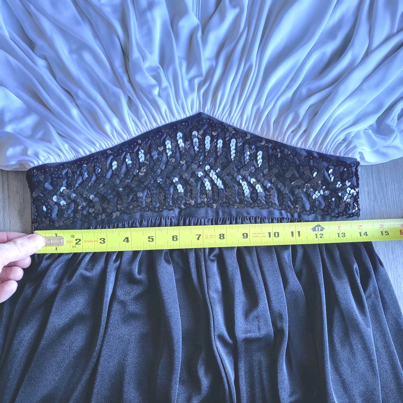80s Lizzy&Johnny Drapey White/Black Vintage Disco Midi Dress Sequin 12 (Modern6)