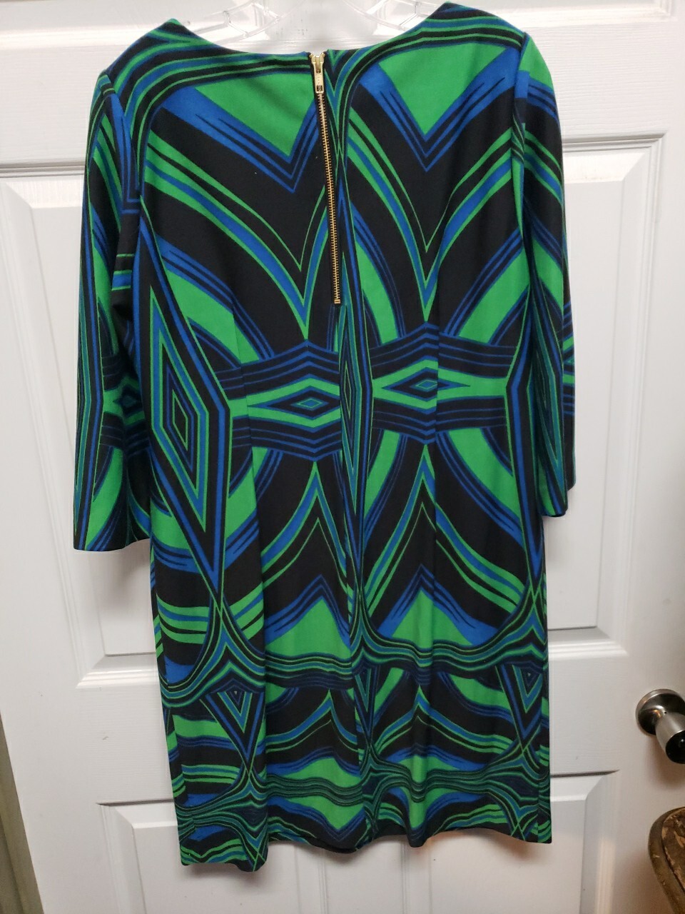 Vintage 90’s Dress Size 12 J. Taylor Green Blue Geometric 3/4 Sleeve Zipper Back