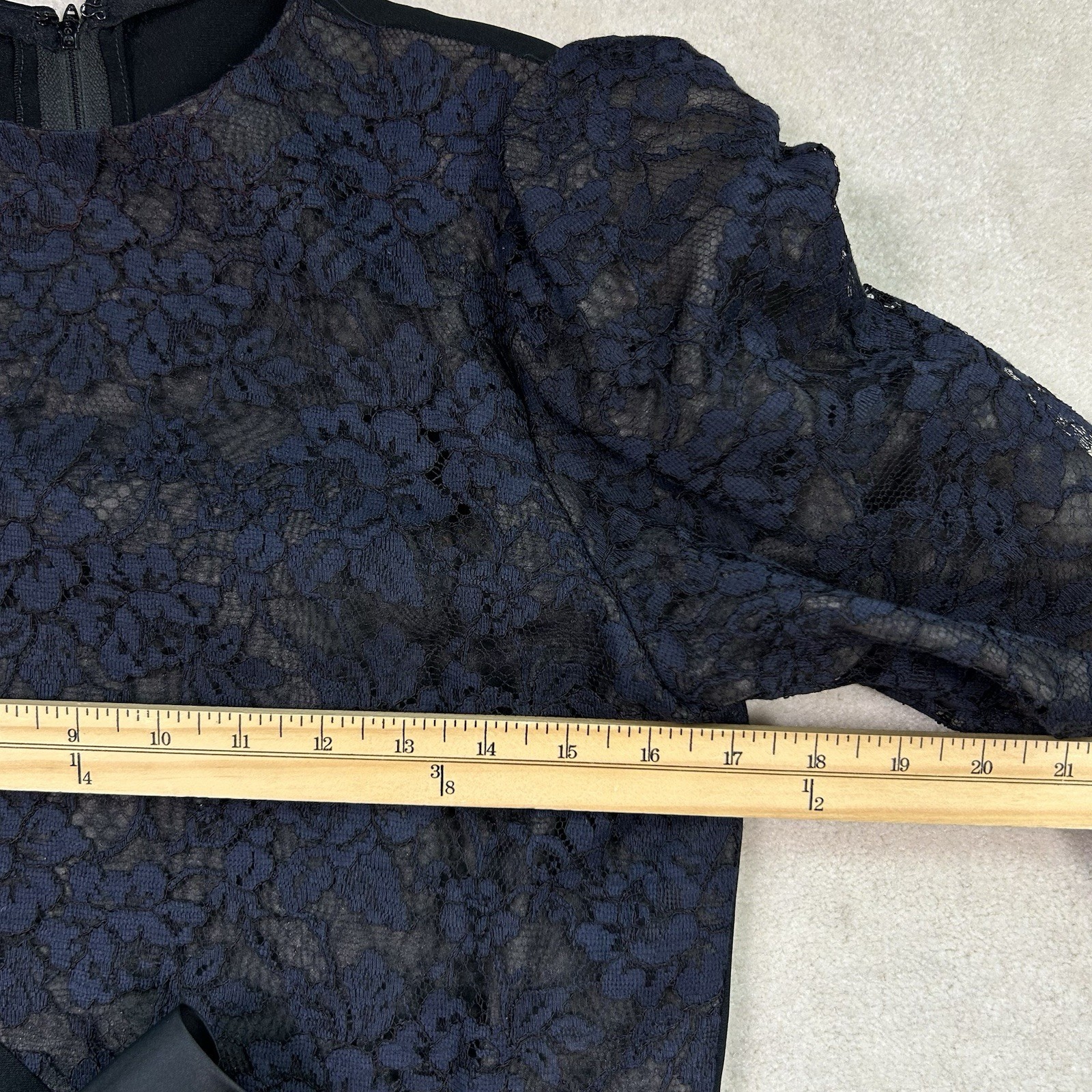 VTG 70s Mollie Parnis Studio Midi Dress Dead Stock Long Sleeve Black Lace Bow 8