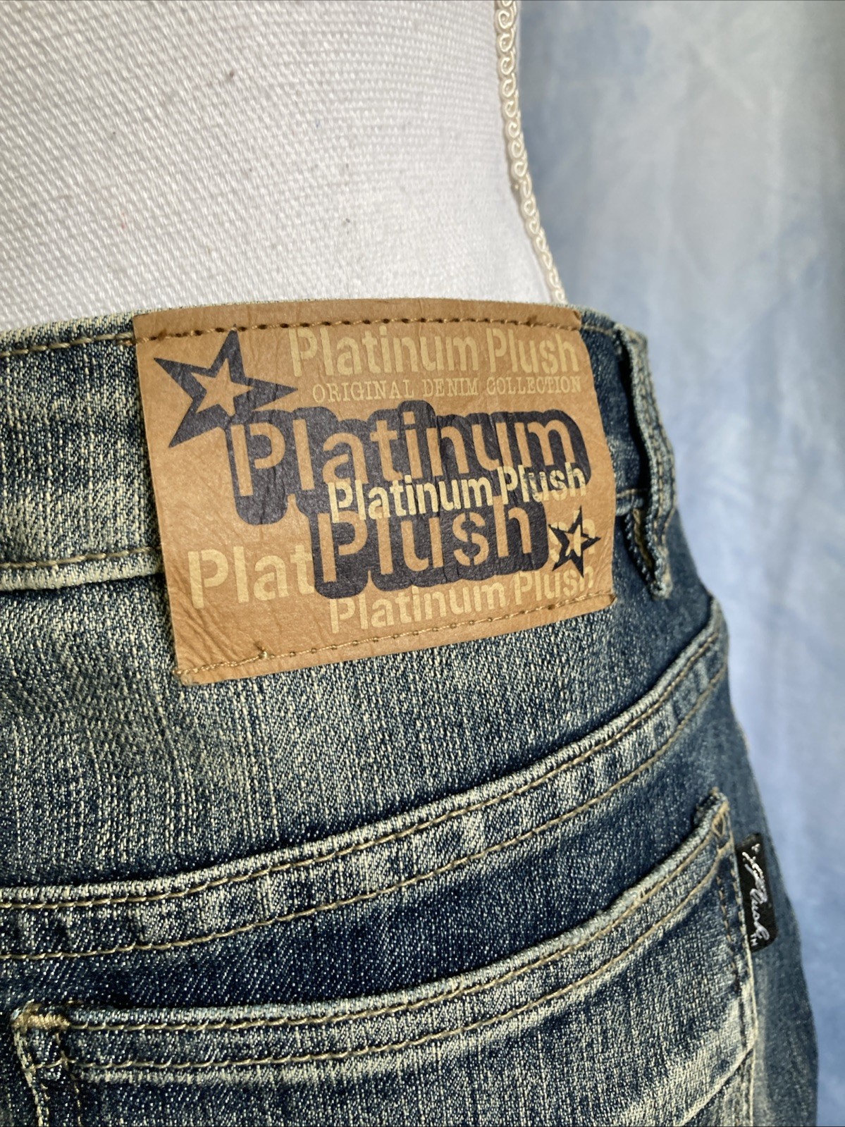 PLATINUM PLUSH 90s Y2K Denim Layered Skirt 6313 Embroidered Distressed Boho NOS