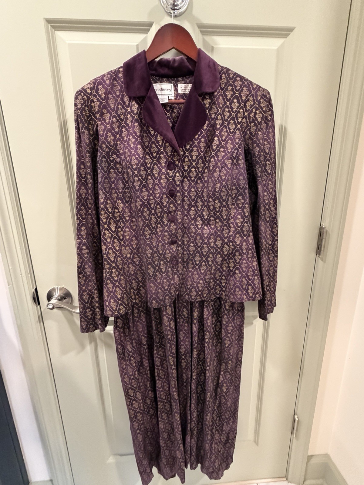 Vintage Karin Stevens Vested Maxi Dress, Gothic Purple & Gold, Velvet Collar XL