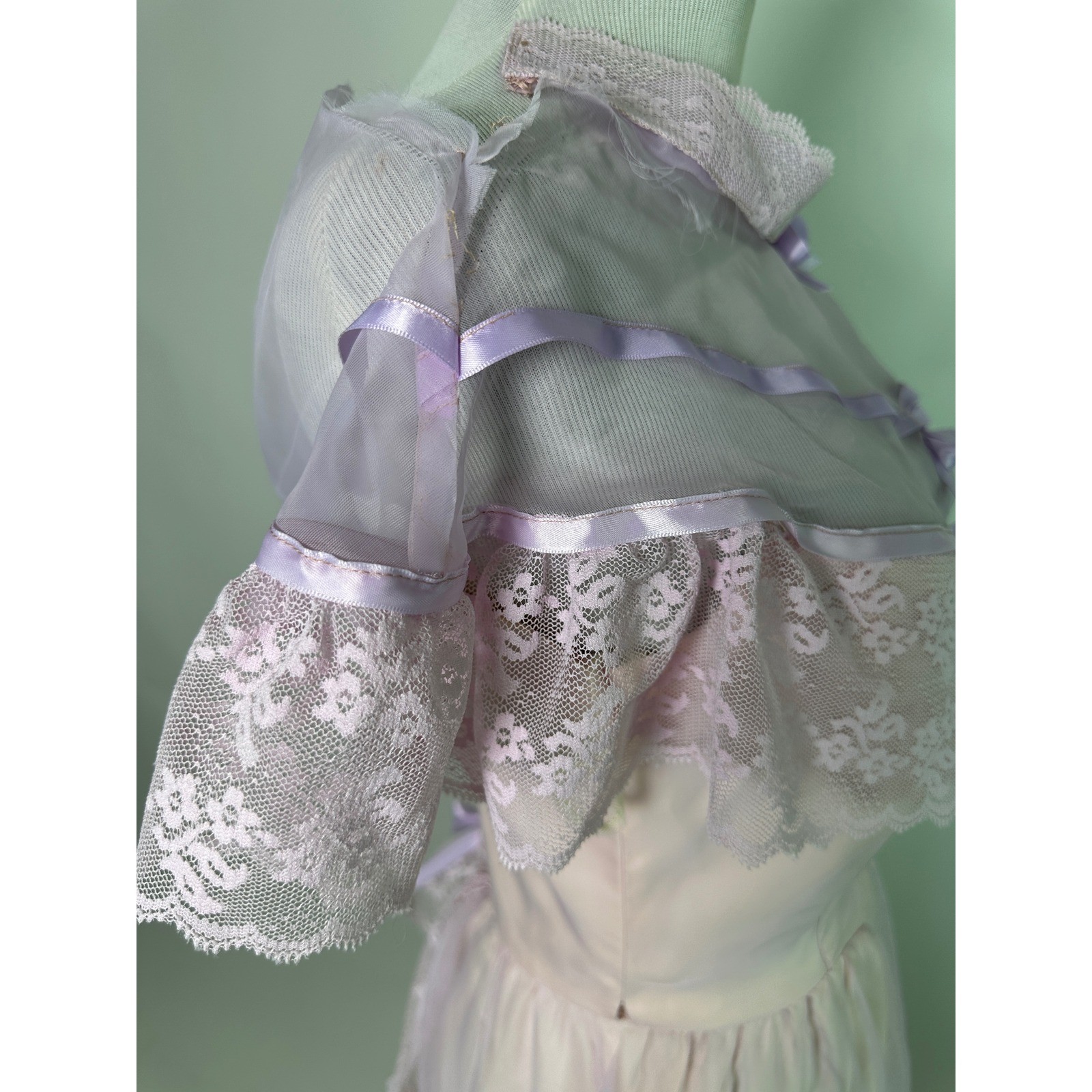 Vintage 70s Lilac Prairie Cottagecore Cupcake Dress Tulle Lace Boho Maxi Gown