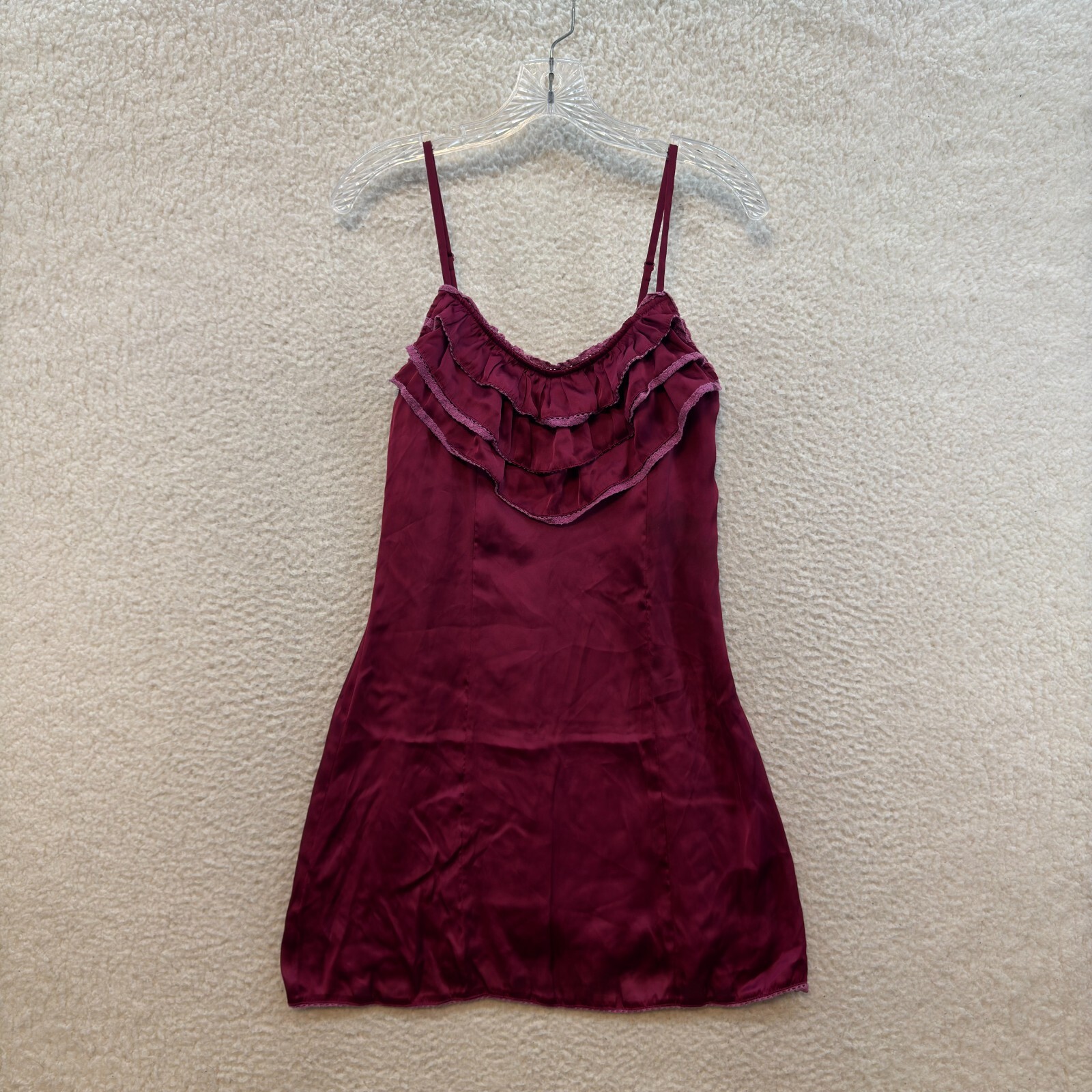 Y2K Vintage Slip Dress Small Wine Burgundy Maroon Red Satin Edwardian Victorian