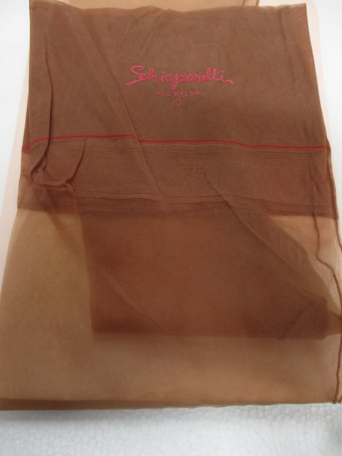 1 PR VINTAGE SCHIAPARELLI SEAM FULL FASHION NYLON STOCKINGS SZ 10 MED BEIGE