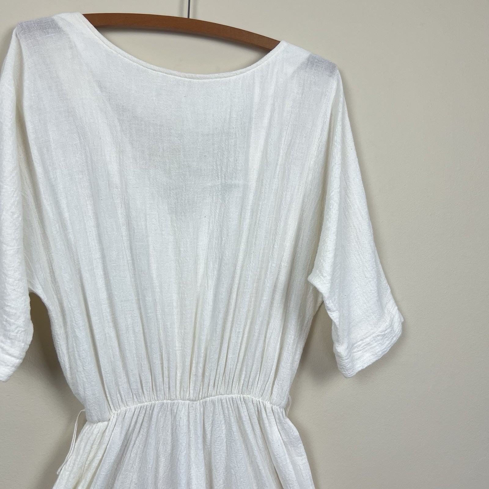 Vtg 70s Cotton Gauze Dress Fairy Bohemian Grecian Cotton dolman Sleeve goddess