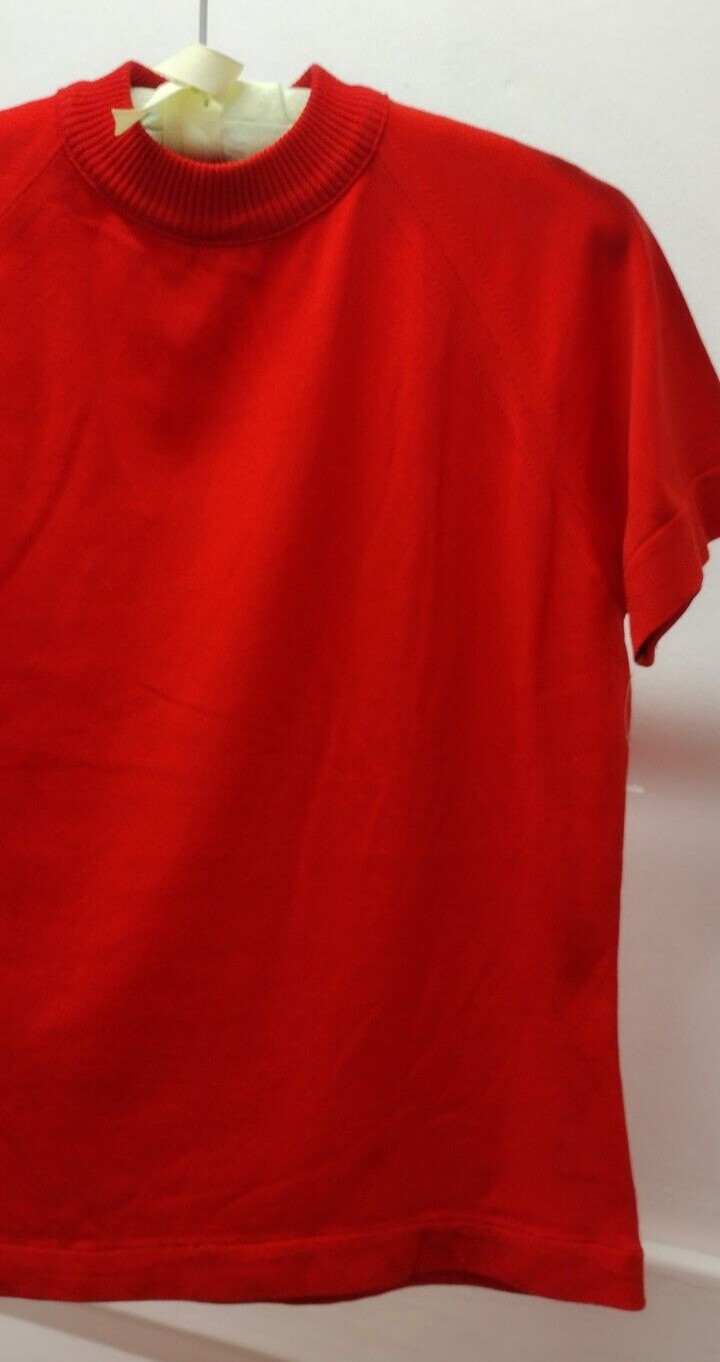 RED Top Mock Turtleneck S Short Sleeve Evening Wear Christmas 1960s Mod