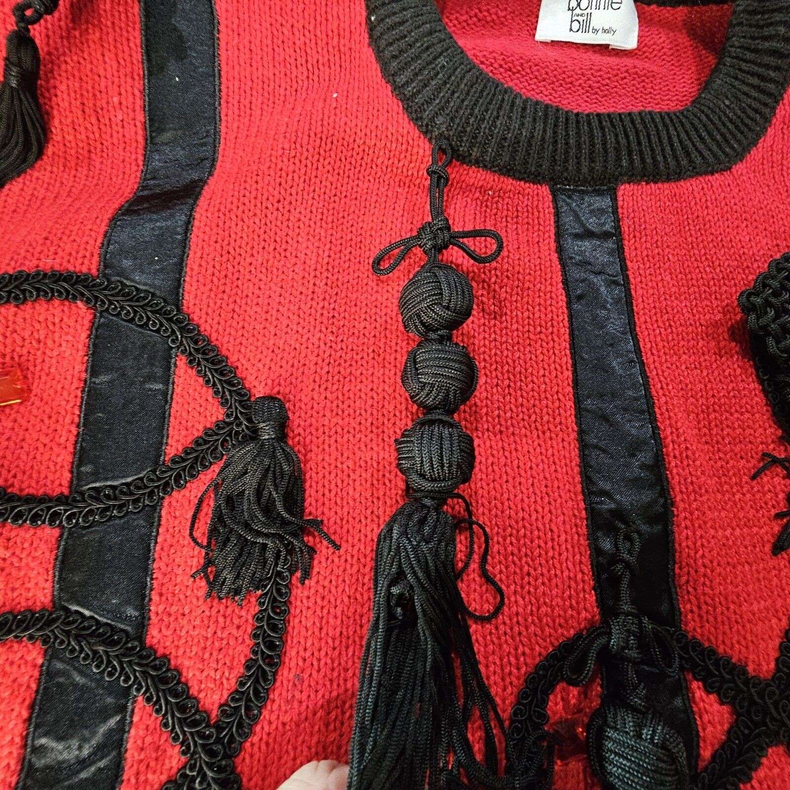Vintage Bonnie and Bill By Holly Sweater Ladies XLarge Red Black 1980’s Tassels