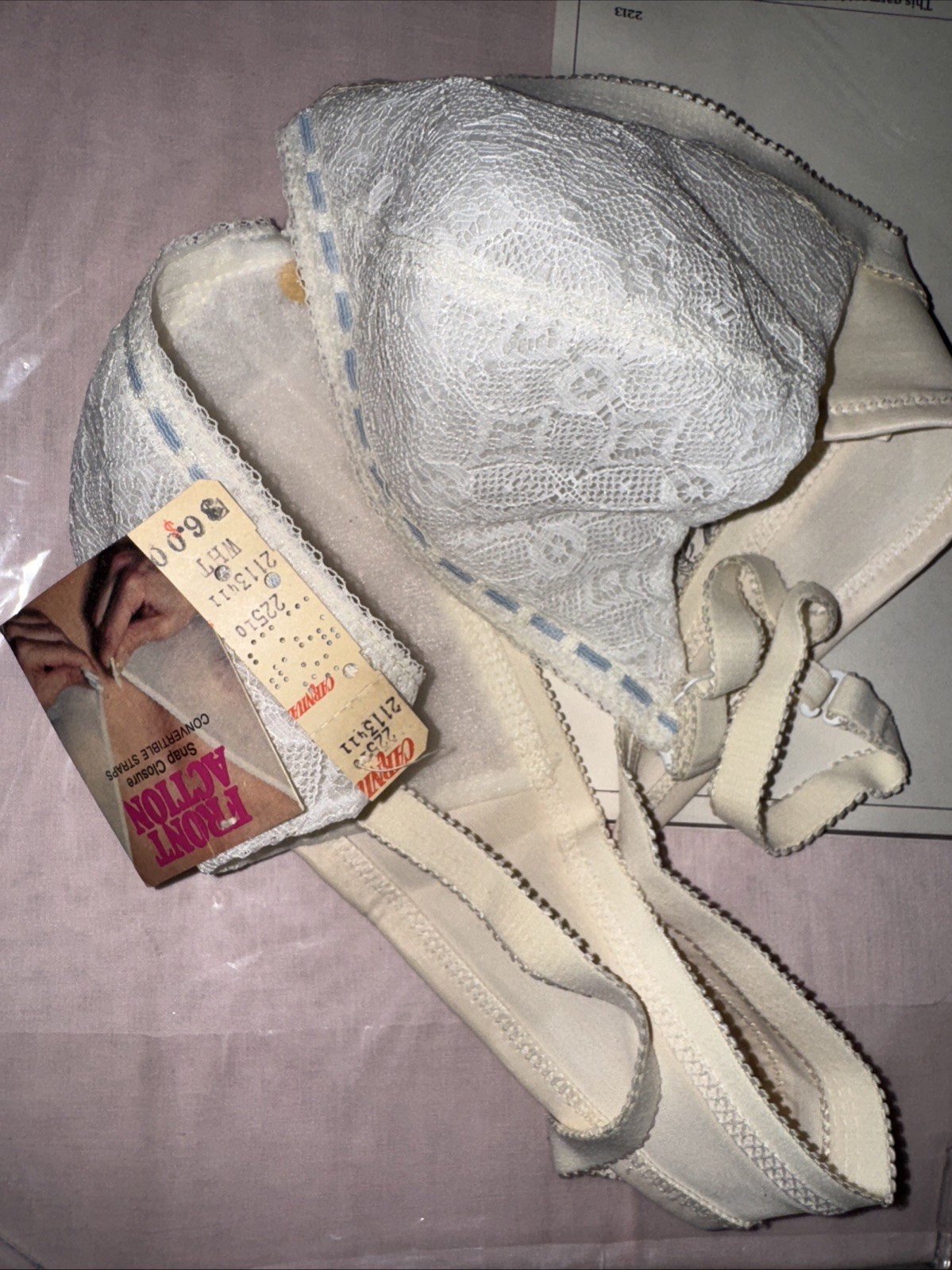 Vintage 1960s Carnival Front Action Snap Bra White NWT Deadstock Original Tags