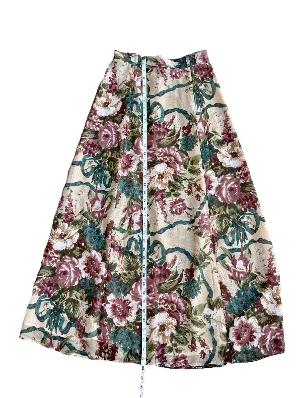 Muse Womens Vintage 6 80s 90s Beige Wine Floral Print Sheer Maxi Skirt Rare XS