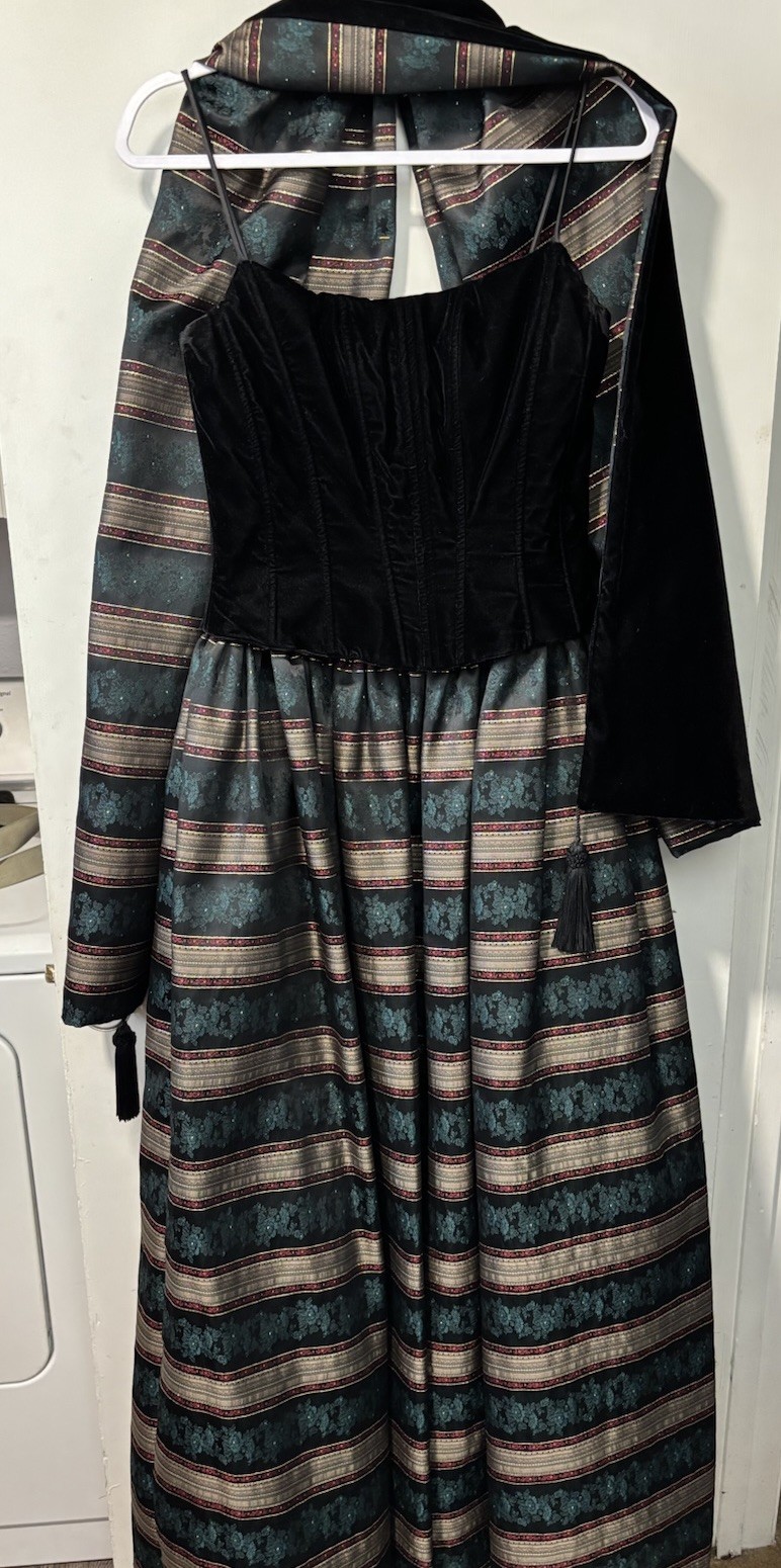 Vintage Jessica McClintock Corset Taffeta Gown Dress Velvet Bodice Wrap Size 8