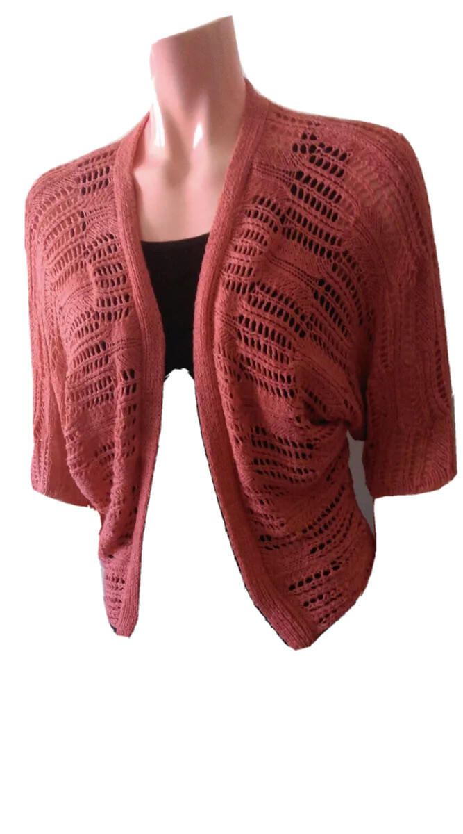 Vintage WestCo Acrylic Nylon Salmon Ladies Crochet Cardigan Size L great condit.