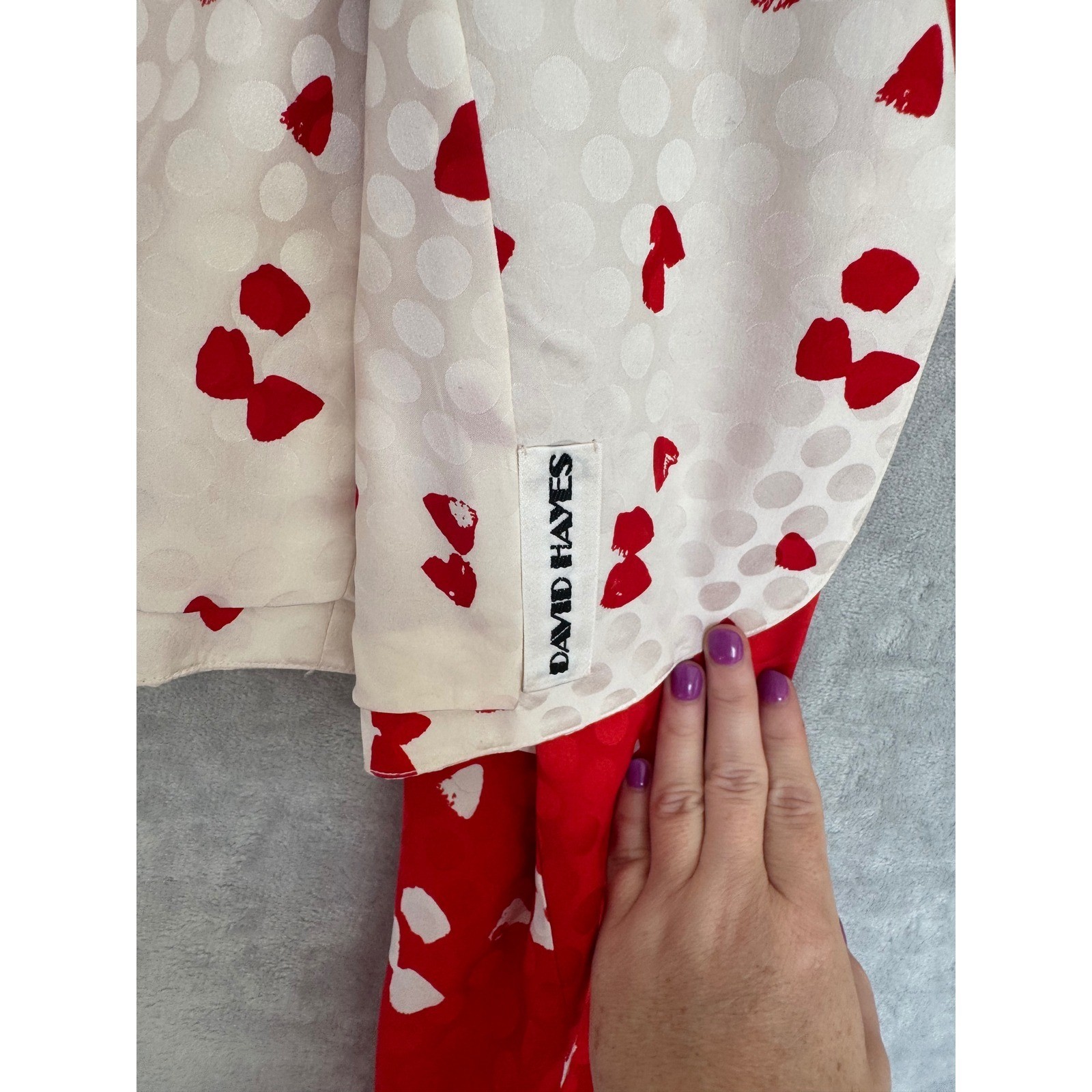 David Hayes Saks Fifth Avenue Red Silk Jacquard Cropped Jacket Vintage est Large