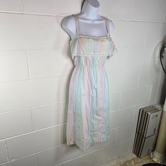 Vtg 70s ice cream rainbow pastel striped sundress