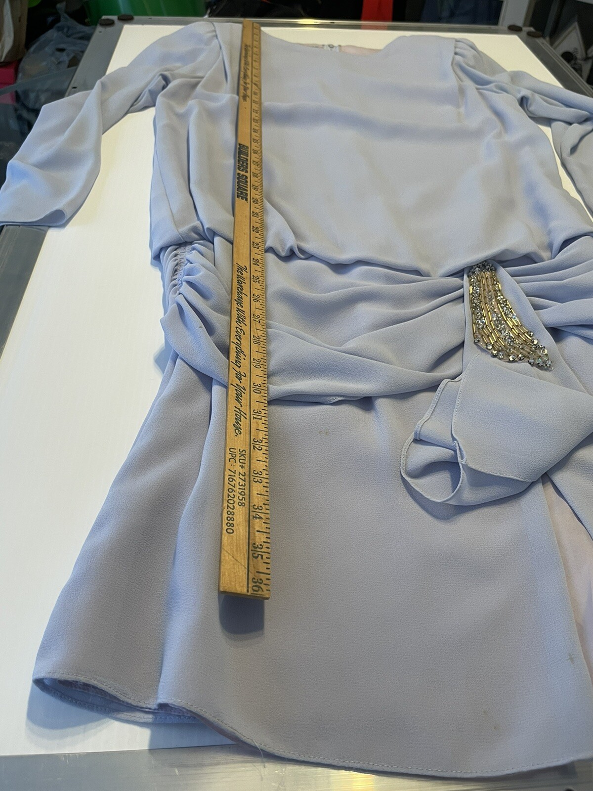 VTG URSULA Long Sleeve dress Drop Waist Sequin Appliqué Blue Size 8 Dressy