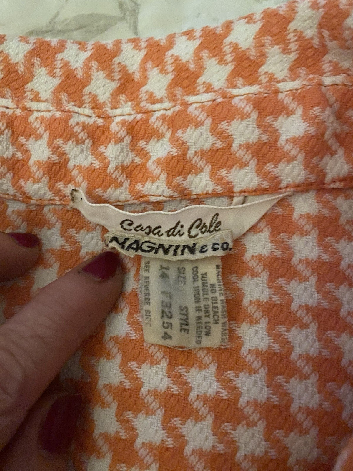 Designer 70s I MAGNIN Orange Houndstooth Long Shirt /jacket CASA DI COLE SF Med