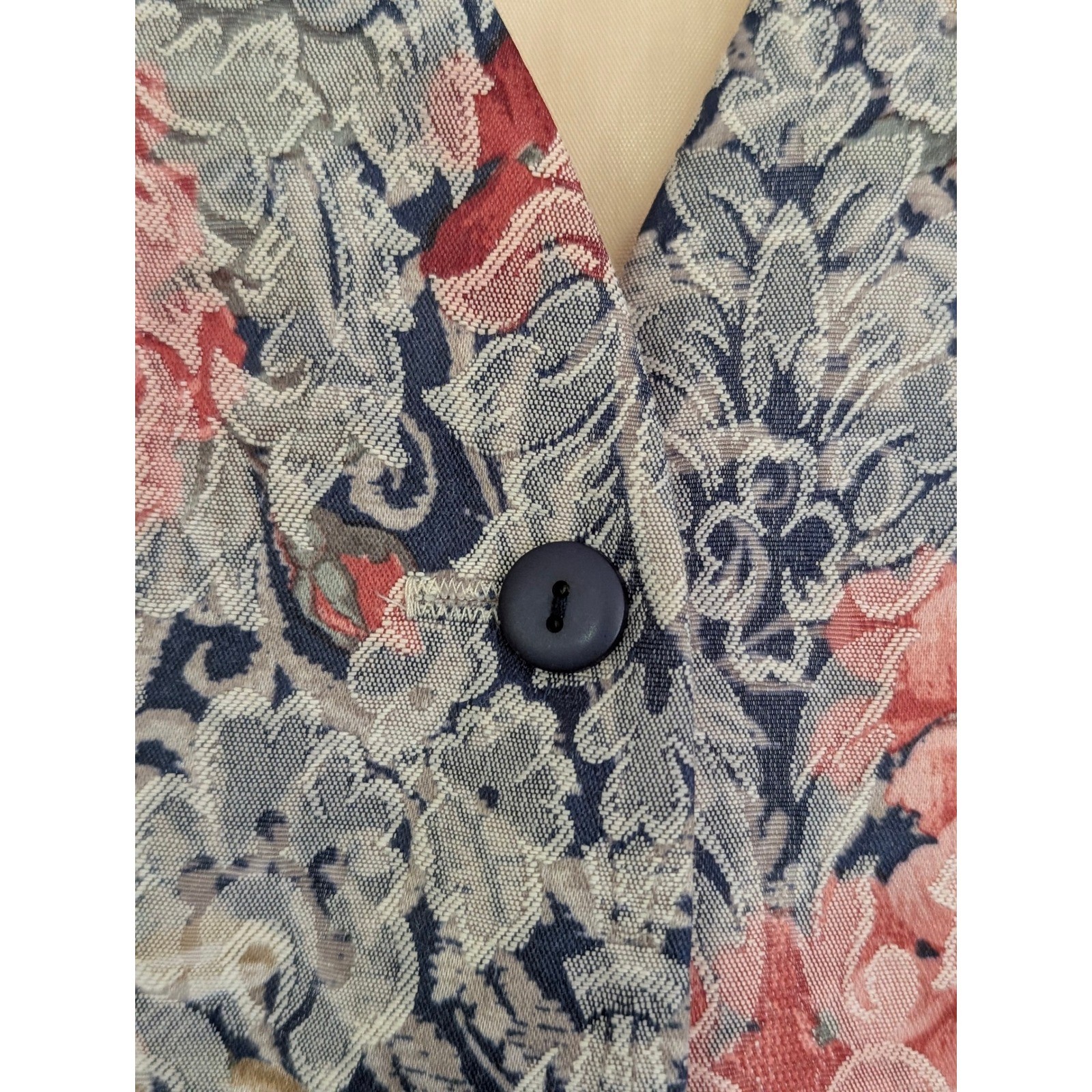 Vintage Floral Tapestry Vest 1X Blue Pink Cottagecore Grandmacore USA Made