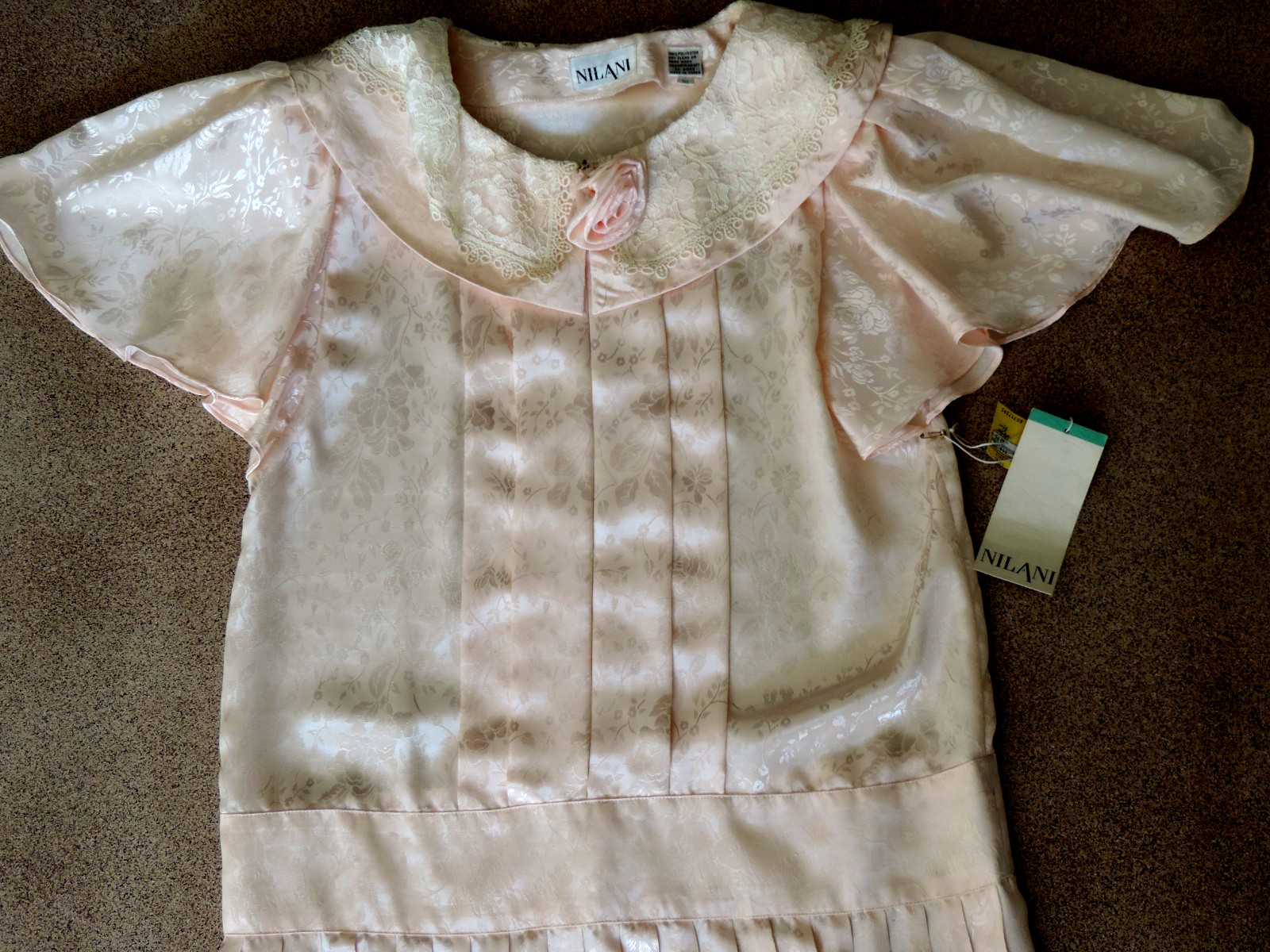 NWT VTG Nilani drop waist pleated cottage core Granny satin Prairie dress sz 10
