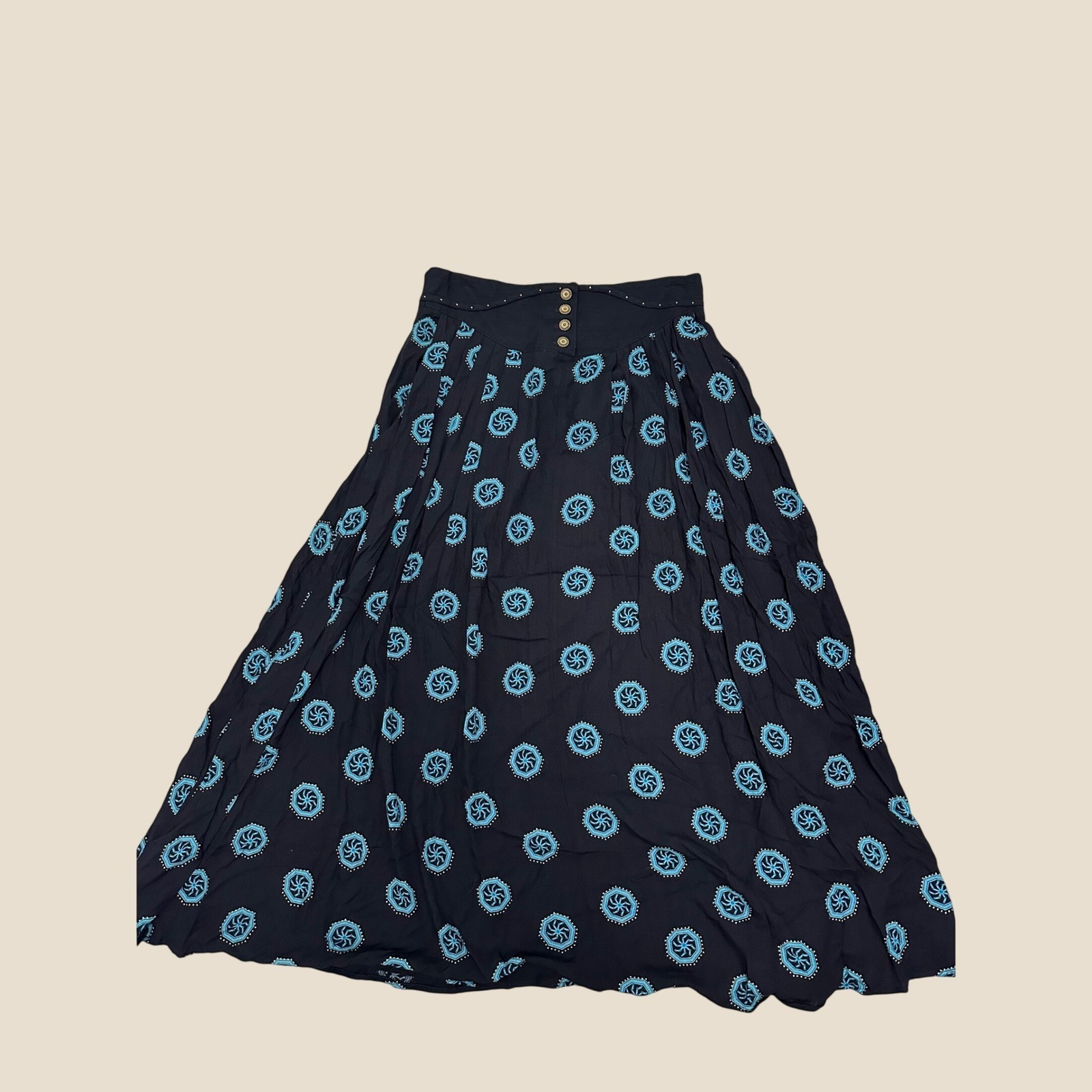 Vintage Marsha Brander for Componix Black Teal Western Maxi Skirt Size 14 NWT