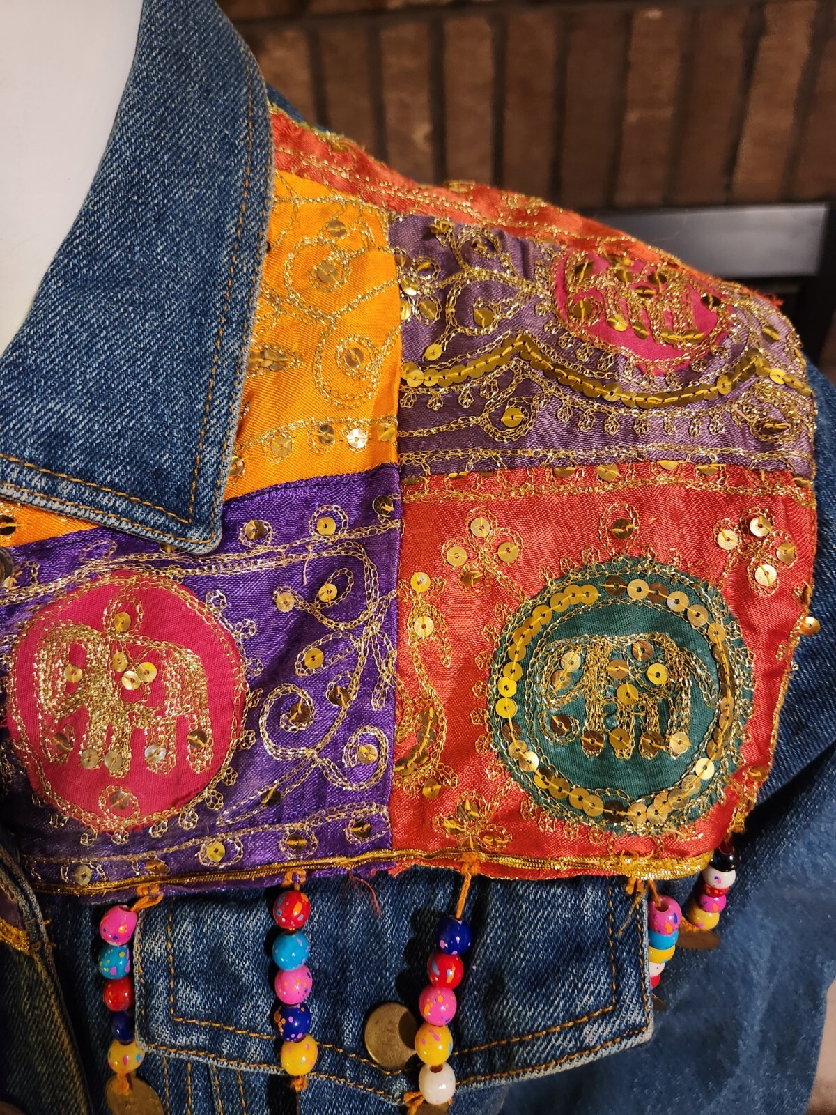 Passports of Pier 1 Imports 80’s/90’s Boho Jean Jacket Sequins Beading Size L