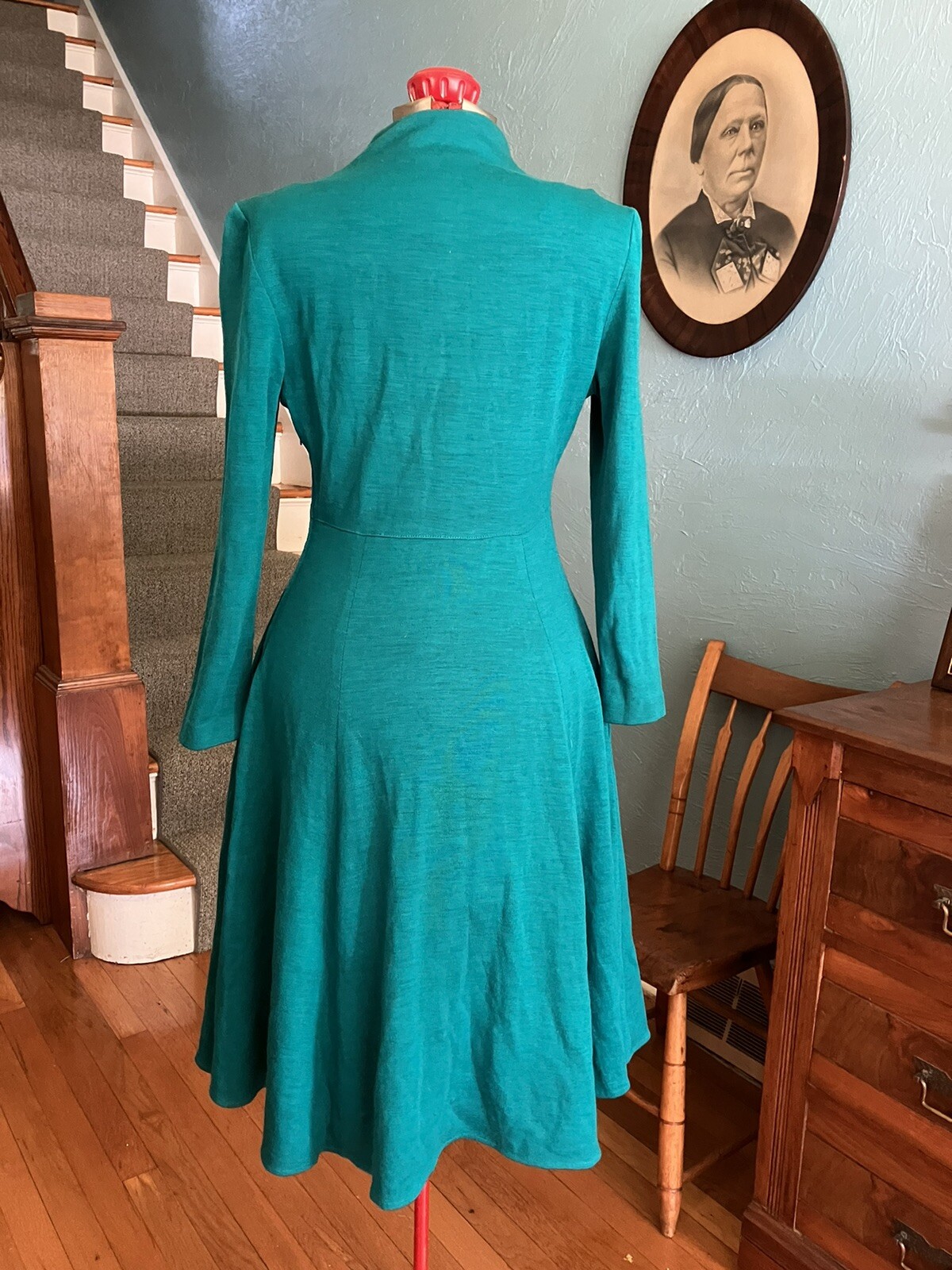 Vintage 60s ILGWU Kollection Ltd. Petites Teal Green Wool Swing Dress Pockets S