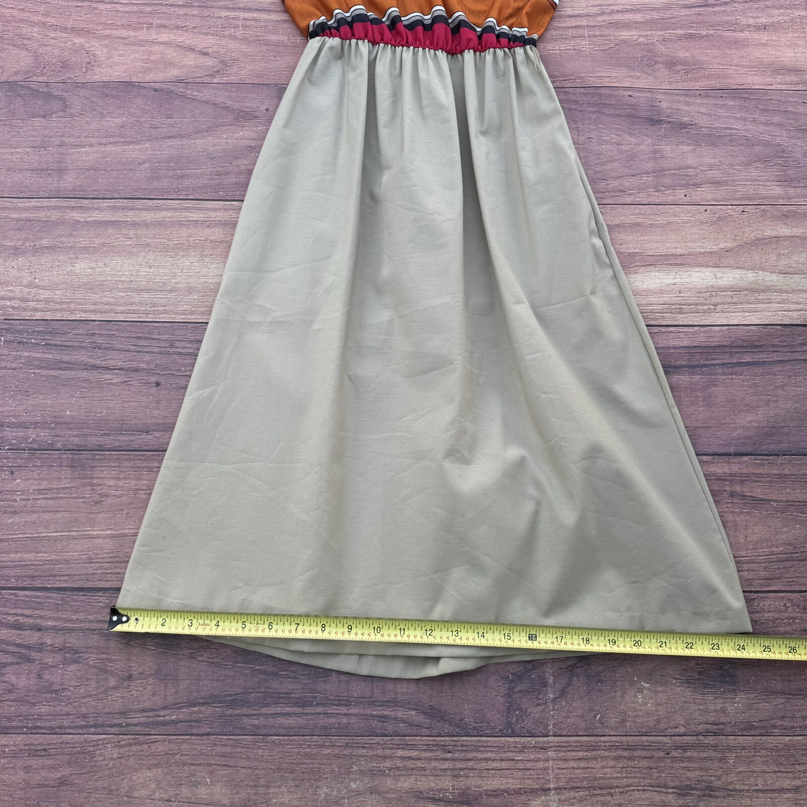Vintage 70s Union Made Ilgwu USA Ladies Garments Poly Skirt Dress Striped Long