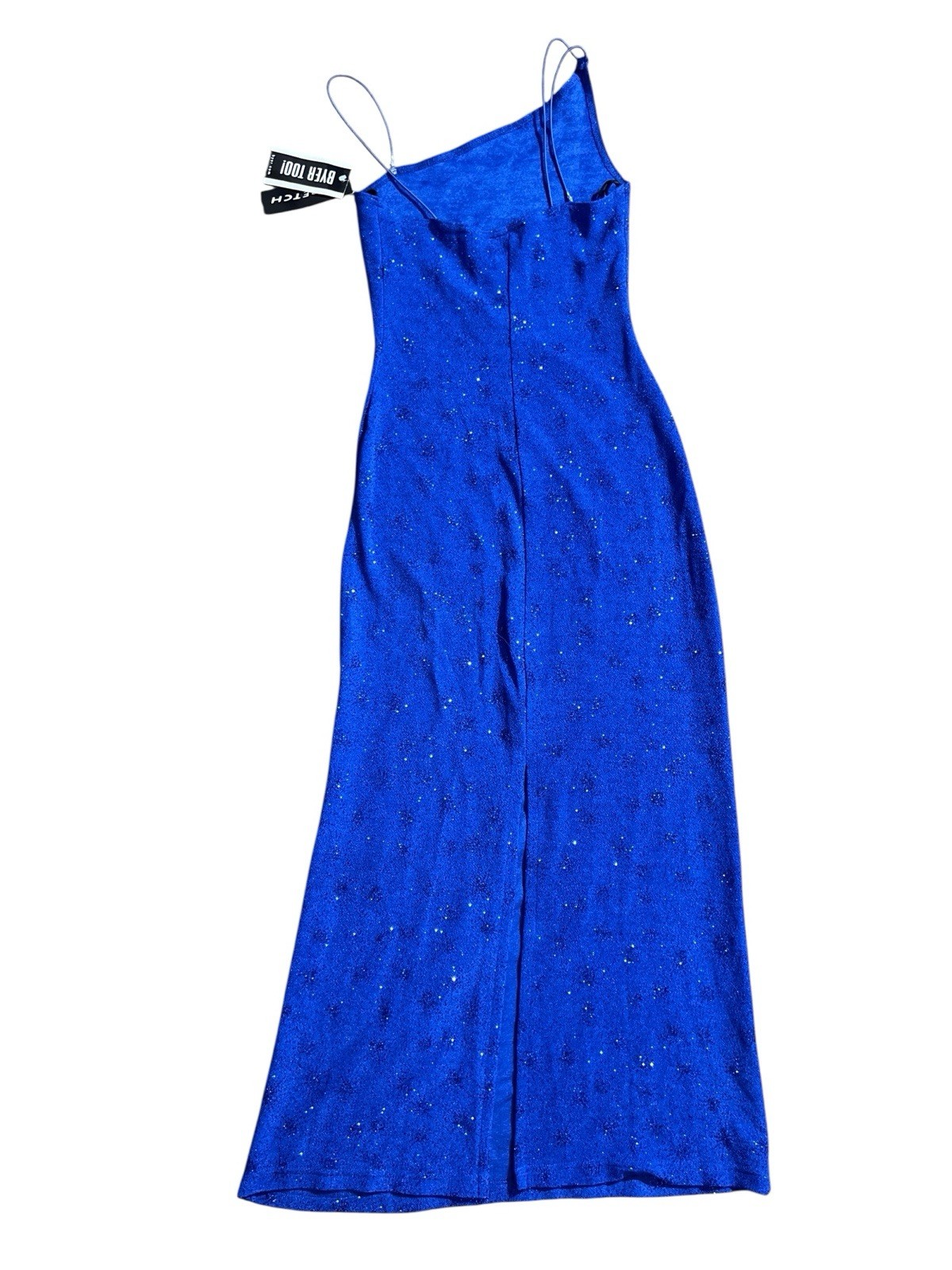 Vtg 1990s Royal Blue Sparkly Slinky Strapless Dress Sz S Byer Too! NWT Defects
