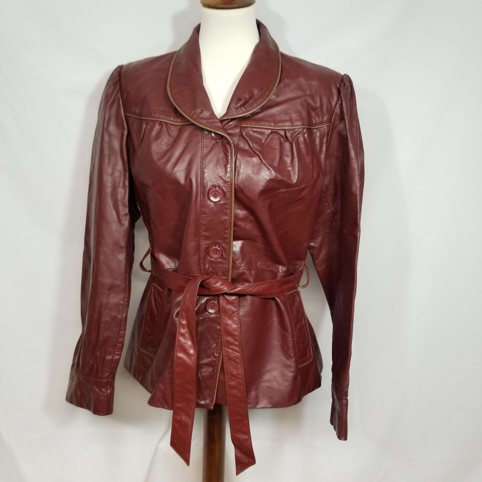 VTG 70’s Berman’s Burgundy Genuine Leather Women’s Sz 18 Short Trench Jacket