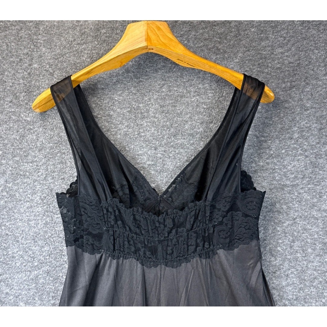 Vtg Glydons Maxi Nightgown Size L Sheer Lace Trim Bow Rosette Romantic USA Made