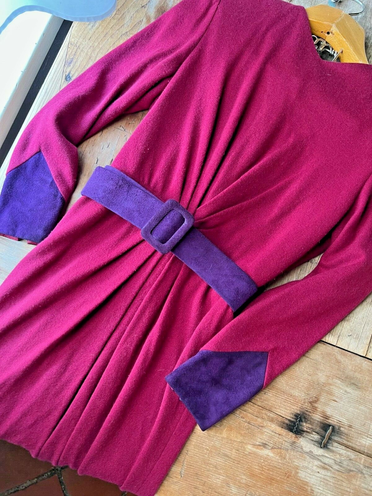 Vintage Couture Stanley Platos Martin Ross Wool/Cashmere 1980s Dress Red/Purple