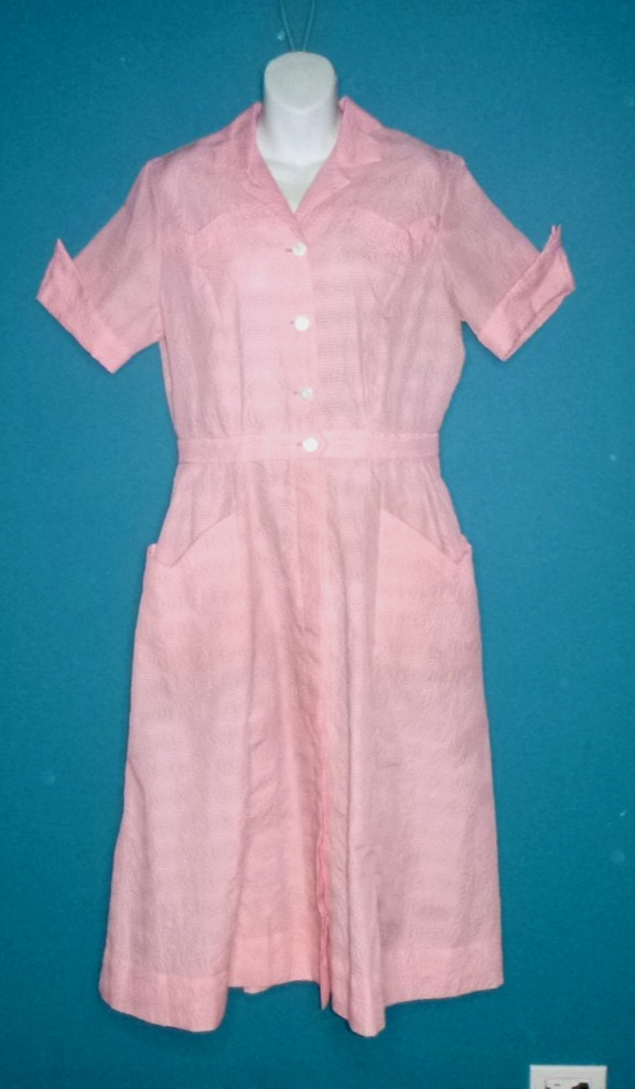 Vtg 40s 50s Robbin Dale Pink Textured Waitress Uniform Dress VOLUP Sz XL/XXL