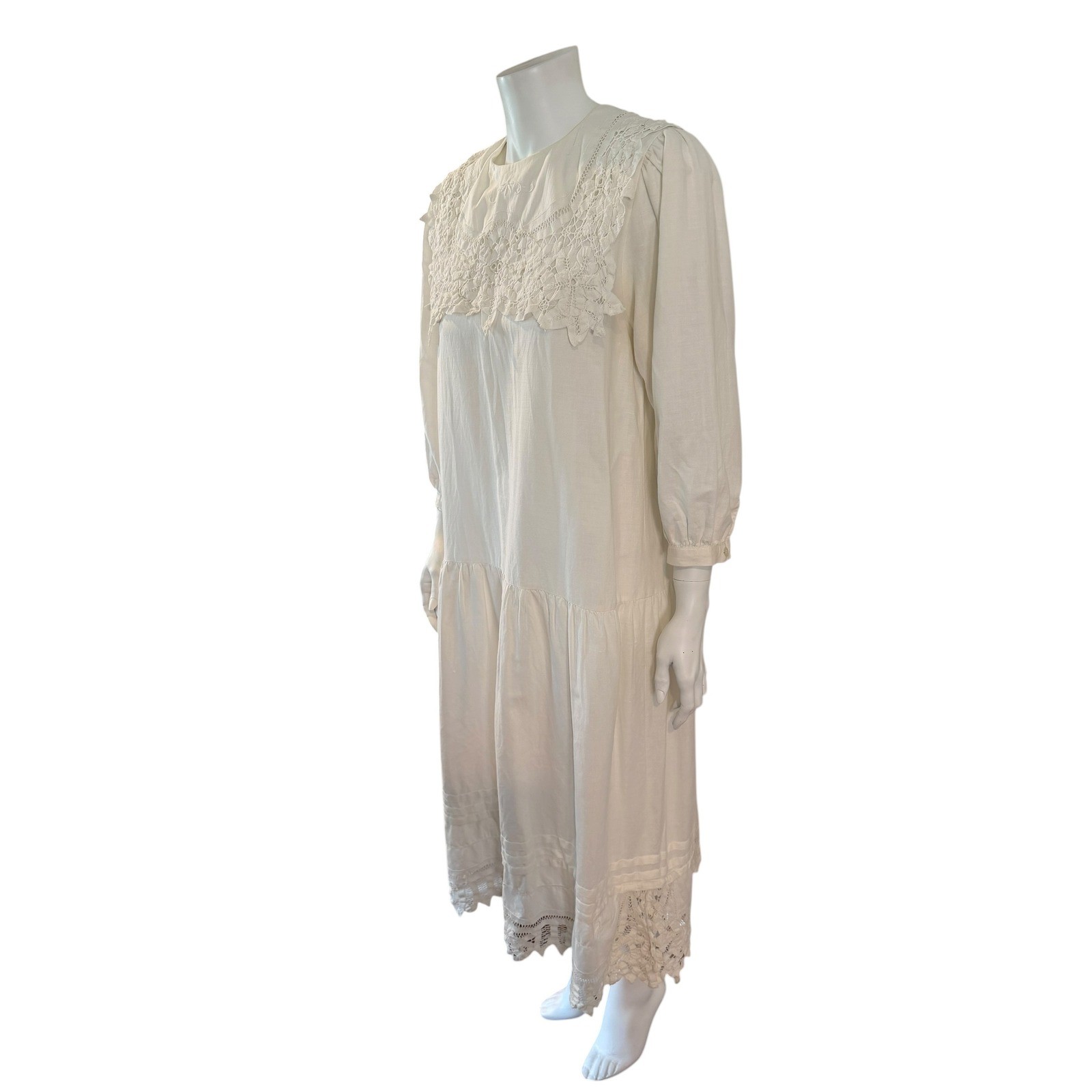 Paper White Vintage 80s Lace Victorian Revival Midi Dress Off White Medium Large
