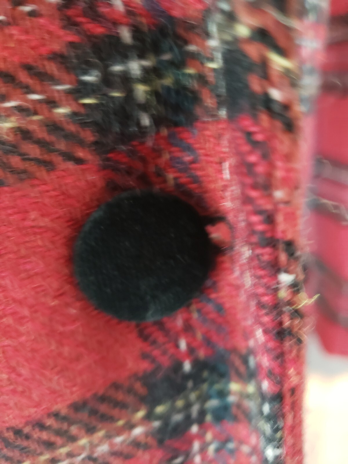 Casual Corner Plaid Blazer Jacket Red/Black Velvet Collar & Trim Wool Sz 8