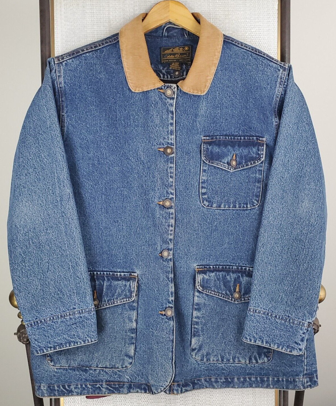VTG EDDIE BAUER Size Large Womens Denim Chore Coat + Wool Liner Vest Jacket