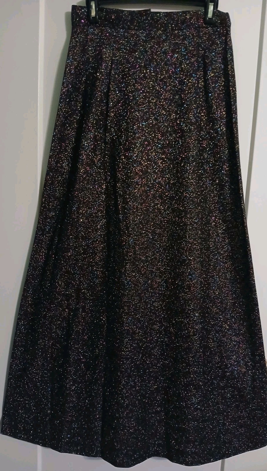Vintage 70s Lurex Metallic Rainbow Black Maxi Skirt MOD Disco Sparkly NWT M