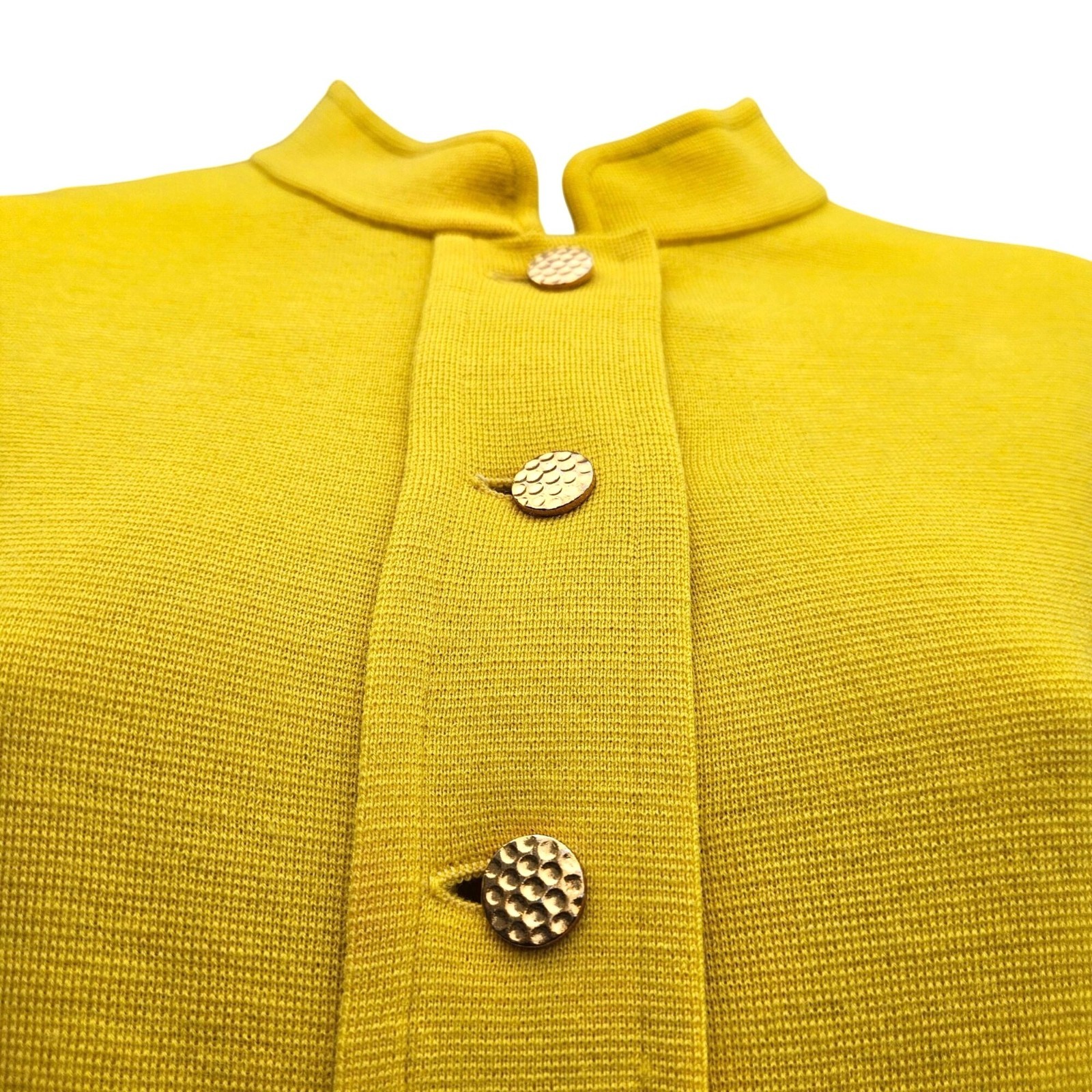 Mod Italian Designer Avagolf Yellow Wool Doubleknit Dress 60s 70s Moth Holes