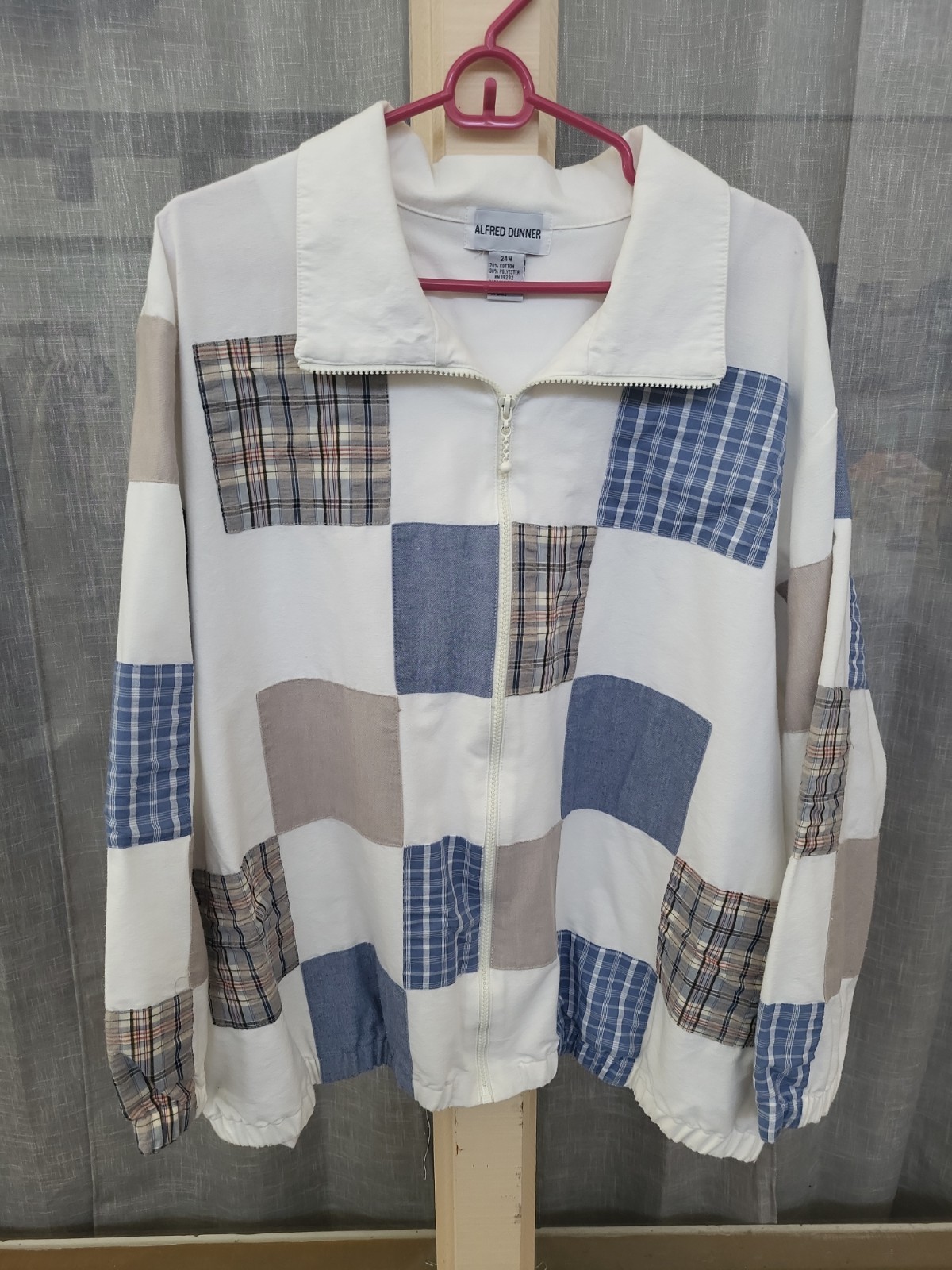 Alfred Dunner Vtg 90s Patchwork Denim and Plaid Embroidered Zip-Up Jacket 24W
