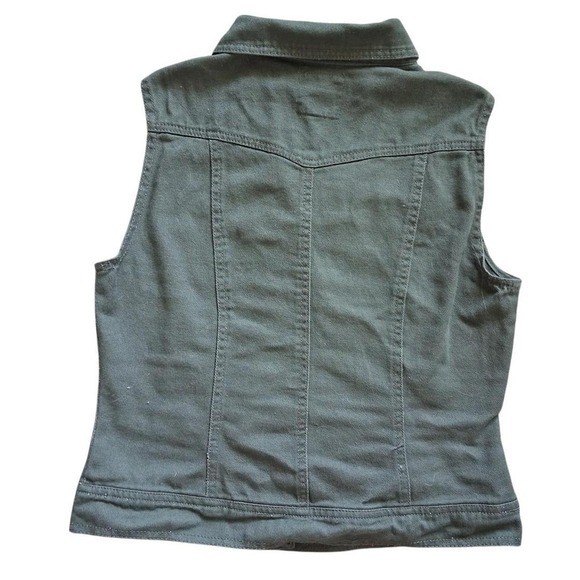 Y2K Olive Green Studded Moto Vest Asymmetrical Zip Military Punk