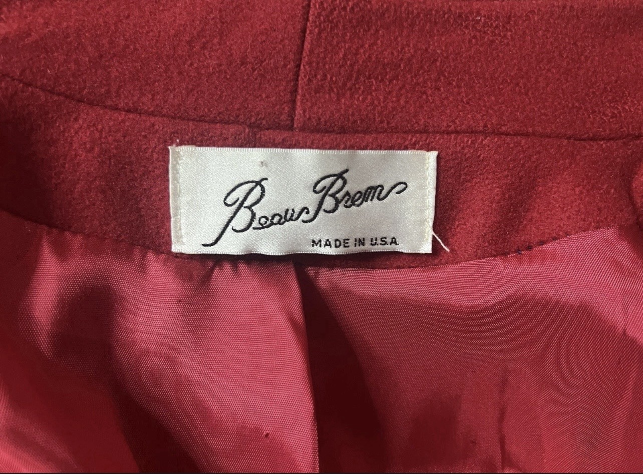 Vintage Beau Brumm Red Wool Coat Womens 12T Tall USA ILGWU Union Long Coat