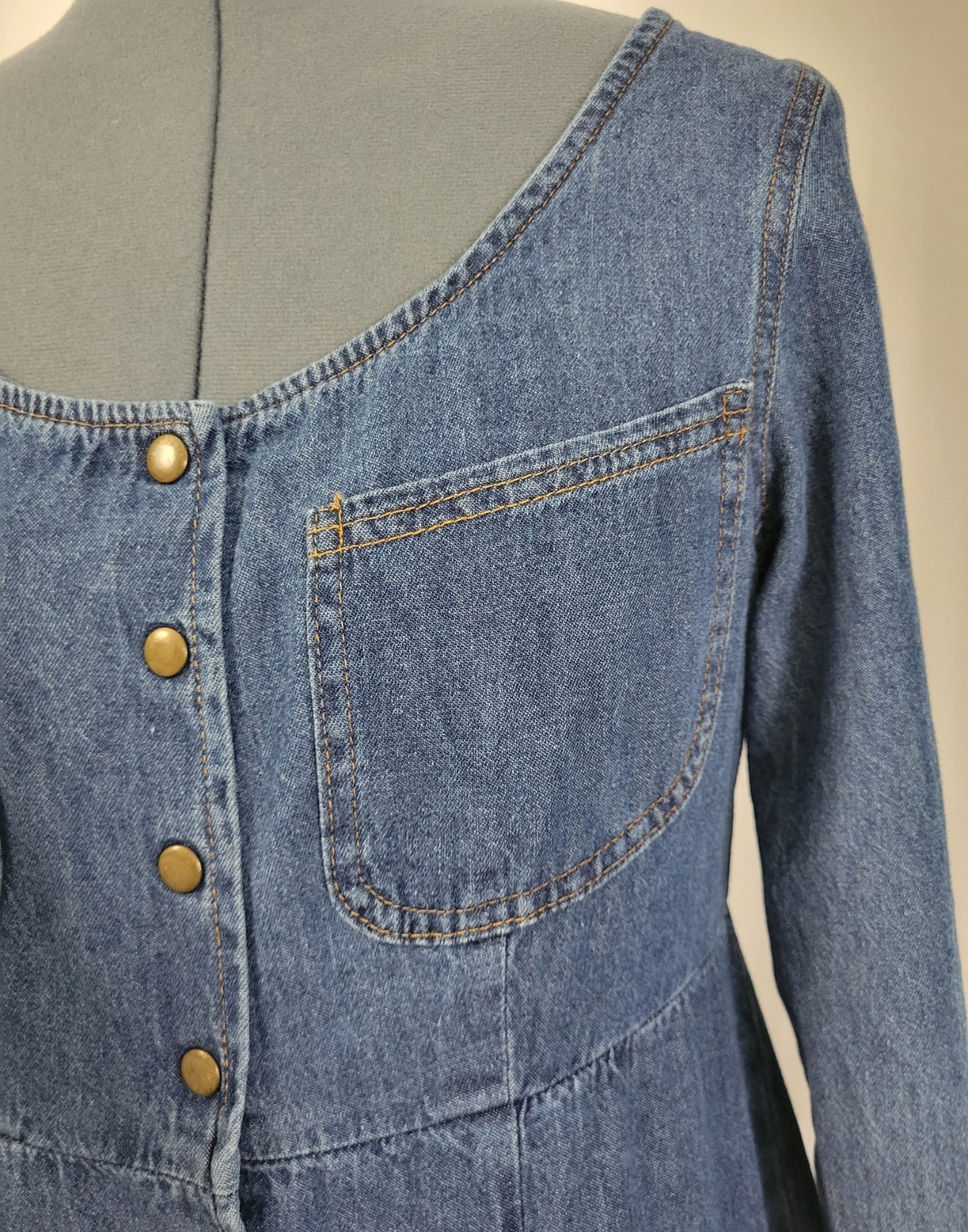 Vintage Moda Int’l Raised Waistline Button Down Flared Denim Dress Size 8