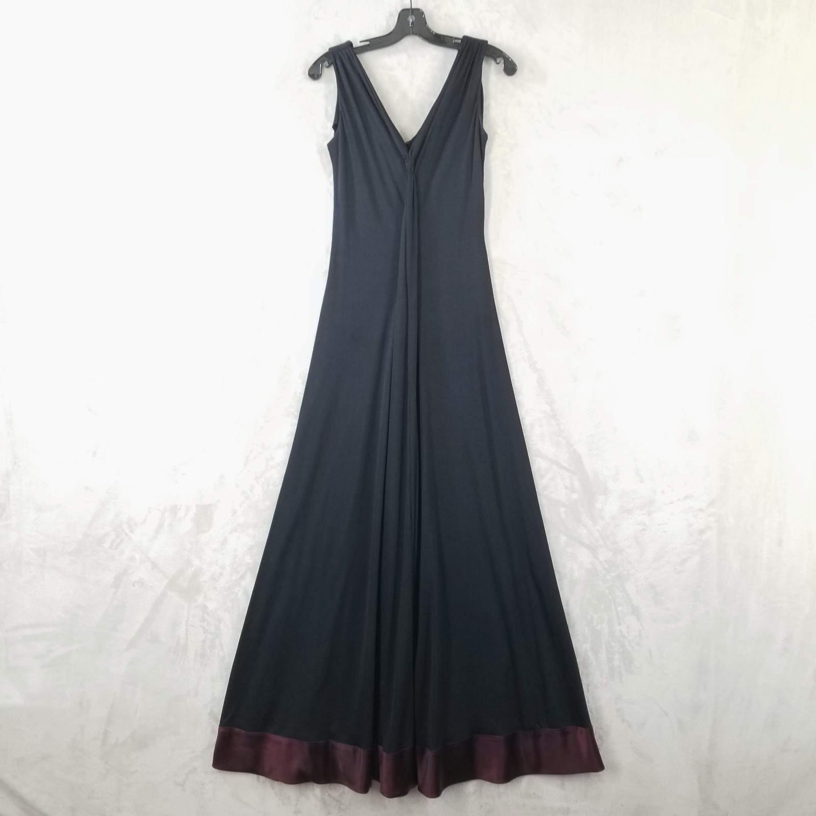 Vintage Maxi Dress XS Black Gathered Front Satin Trim Sleevless Union Made 60’s